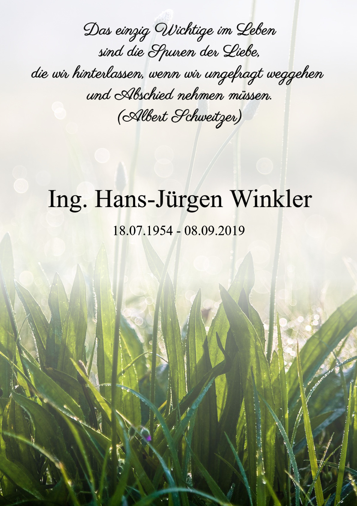 Traueranzeige von Ing. Hans-Jürgen Winkler