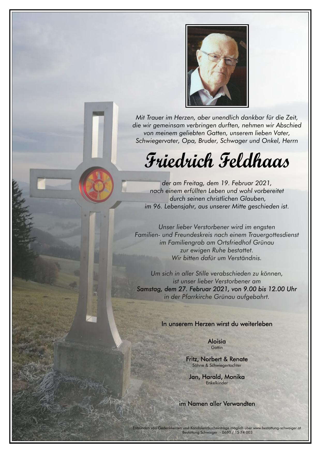 Traueranzeige von Friedrich Feldhaas