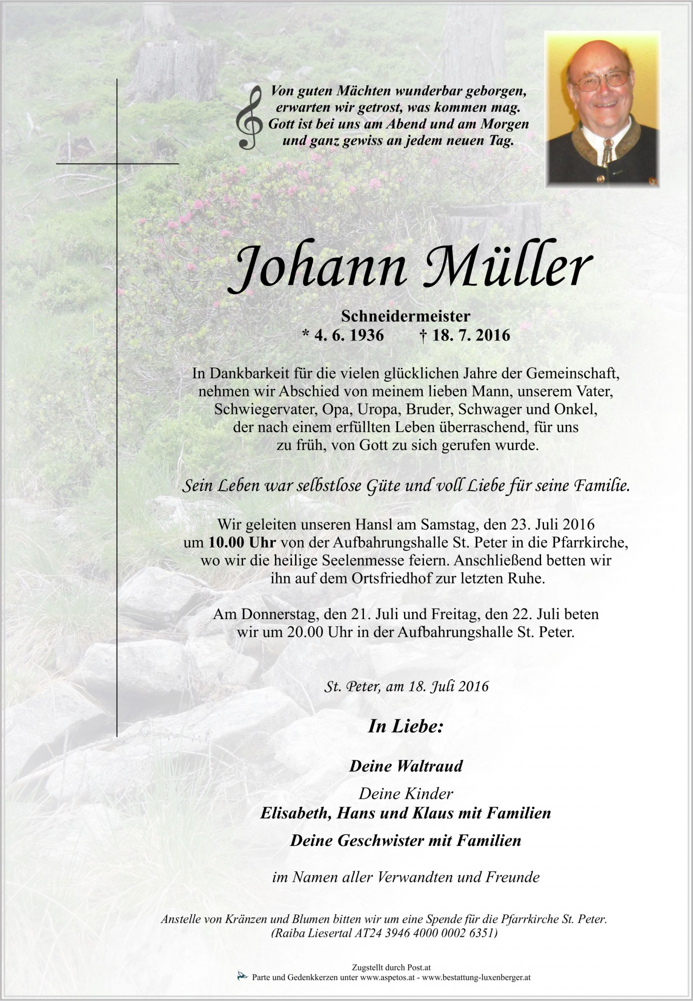 Traueranzeige von Johann Müller