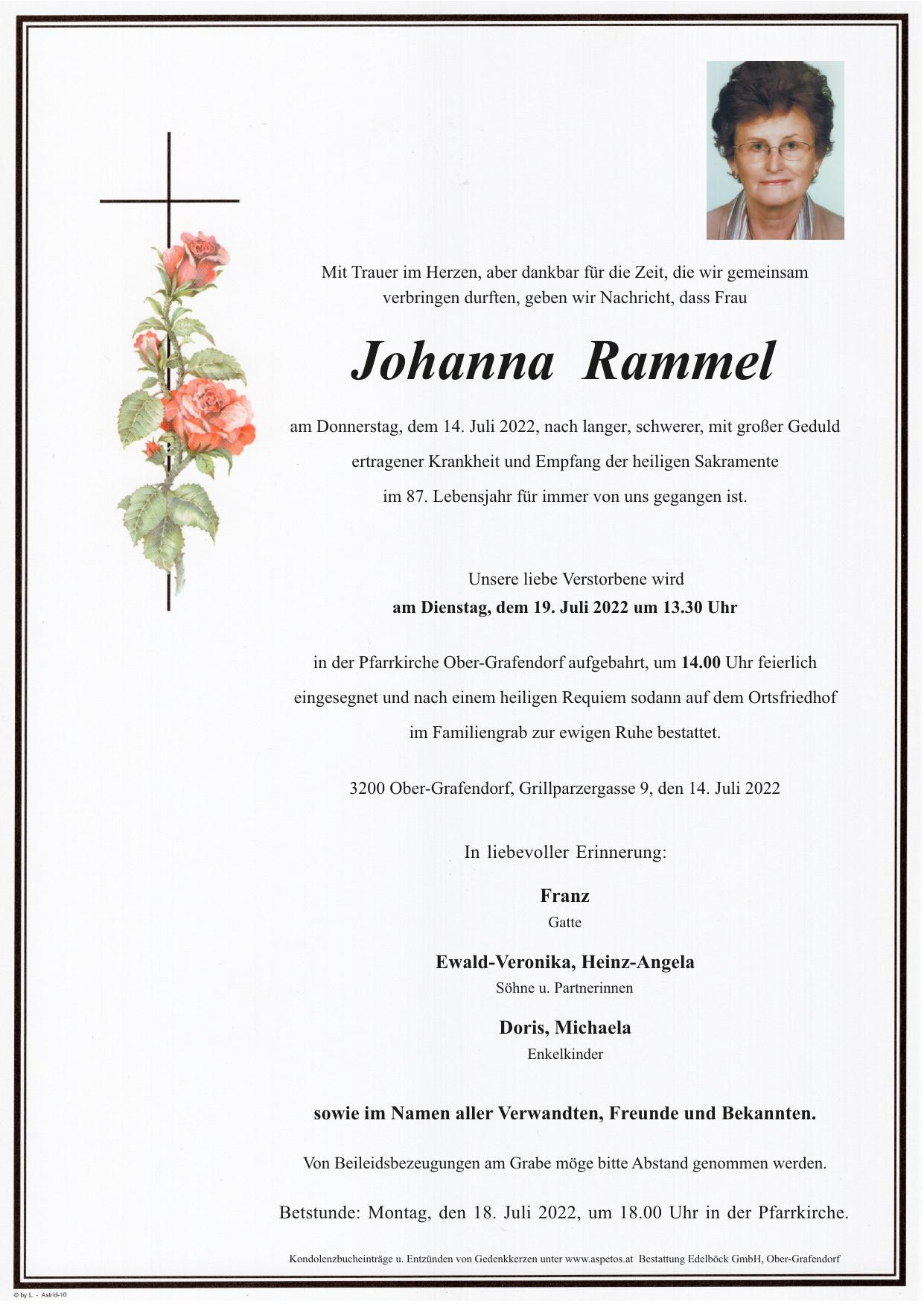 Traueranzeige von Johanna Rammel