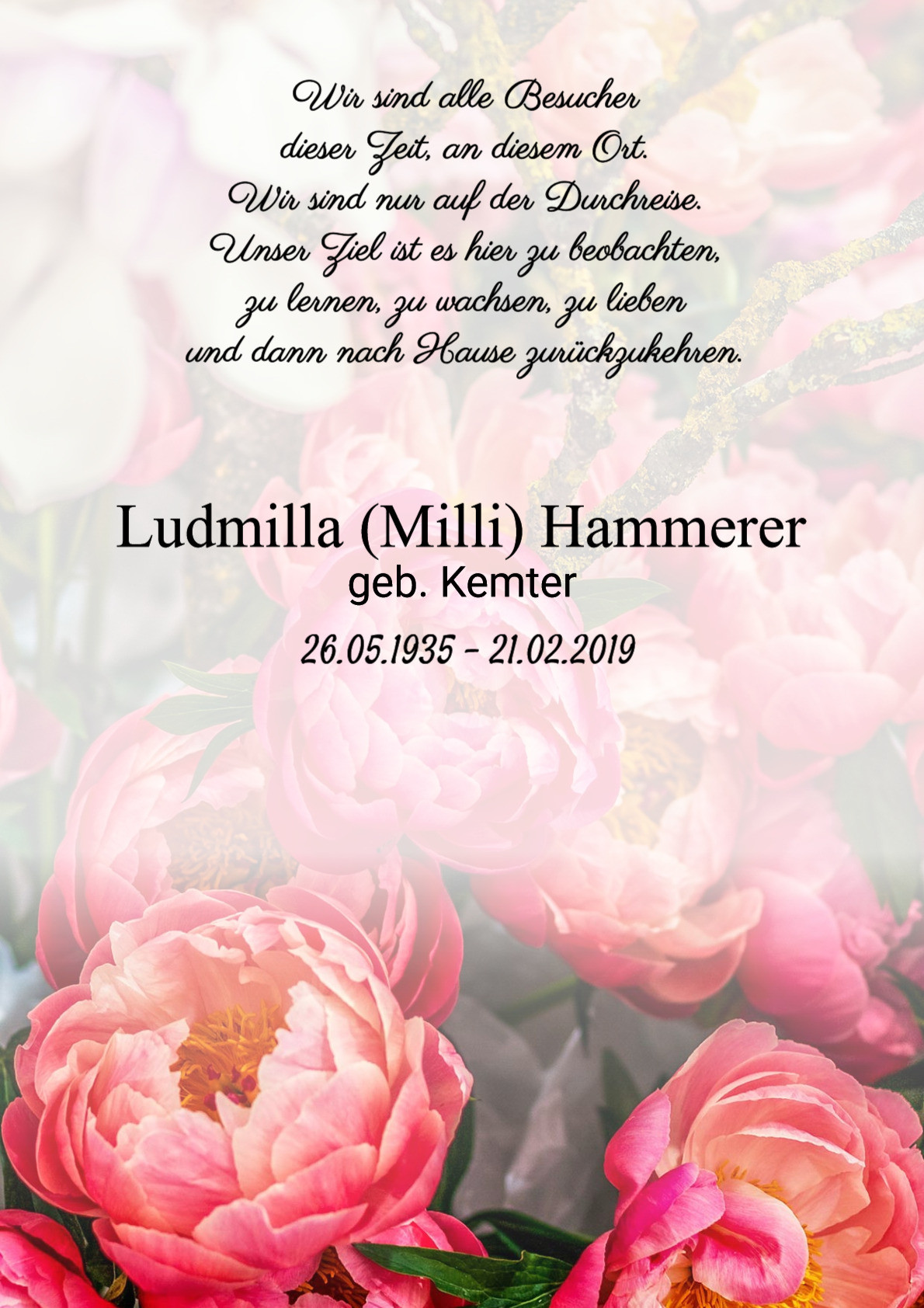 Traueranzeige von Ludmilla (Milli) Hammerer