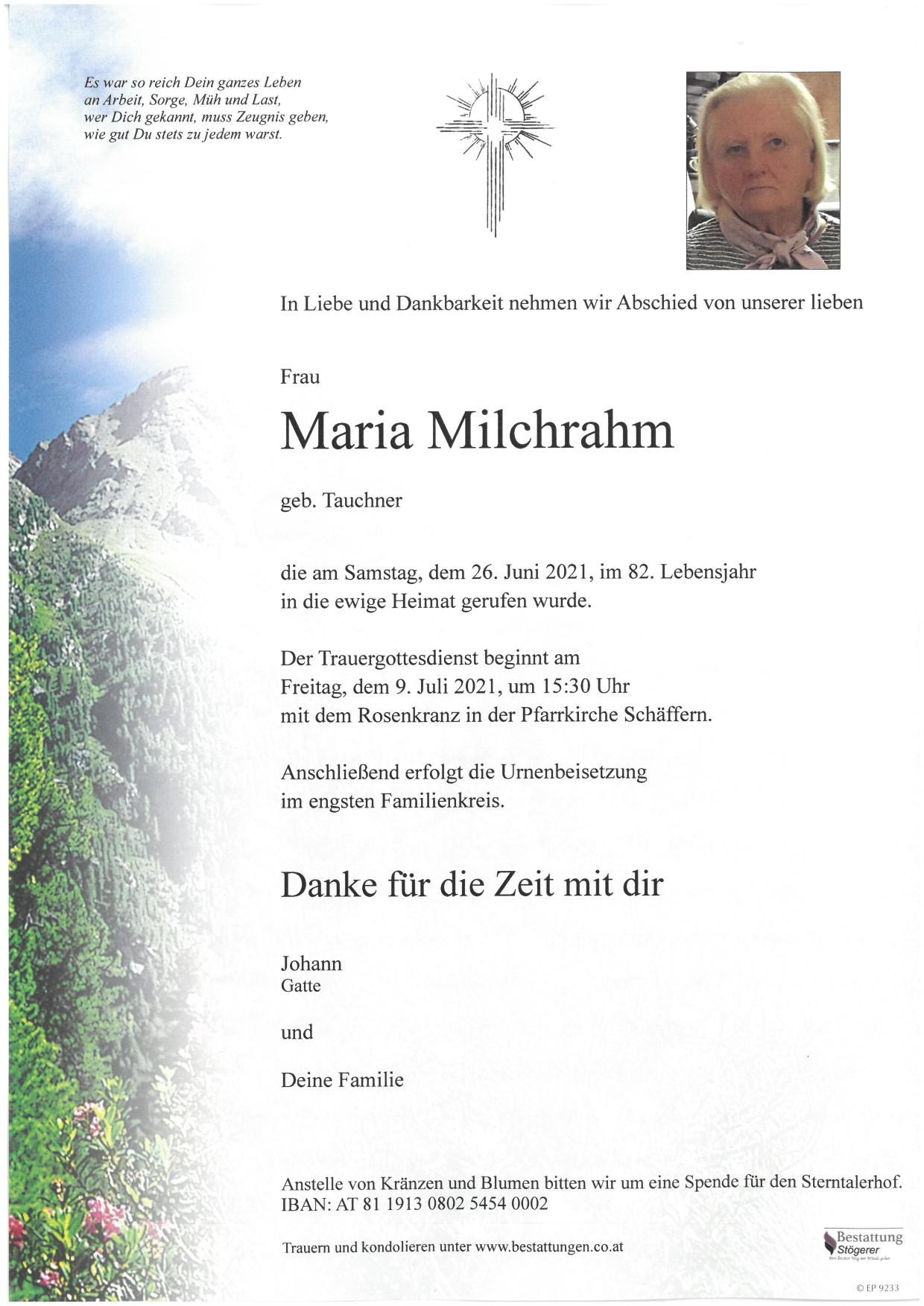 Traueranzeige von Maria Milchrahm
