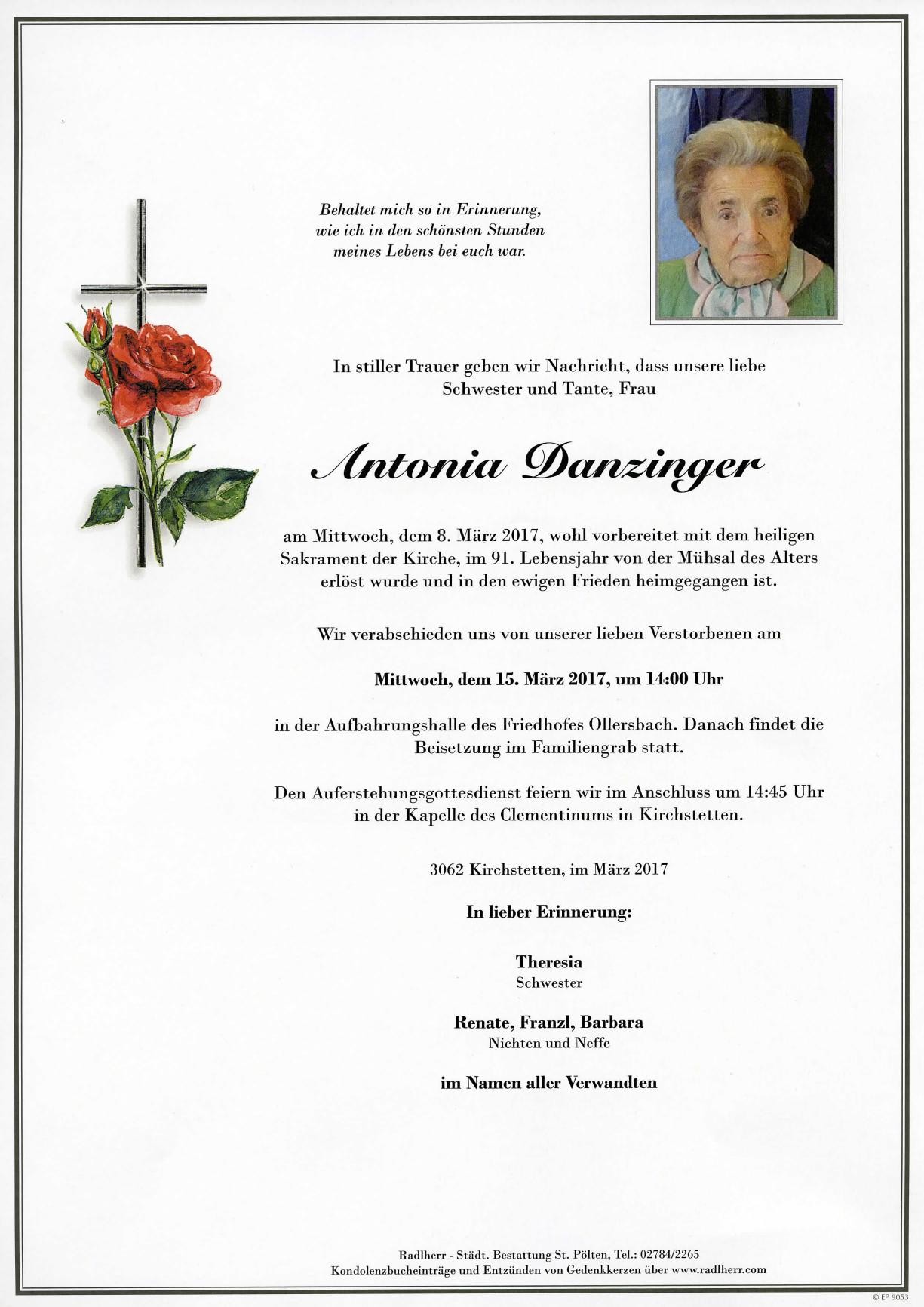 Traueranzeige von Antonia Danzinger