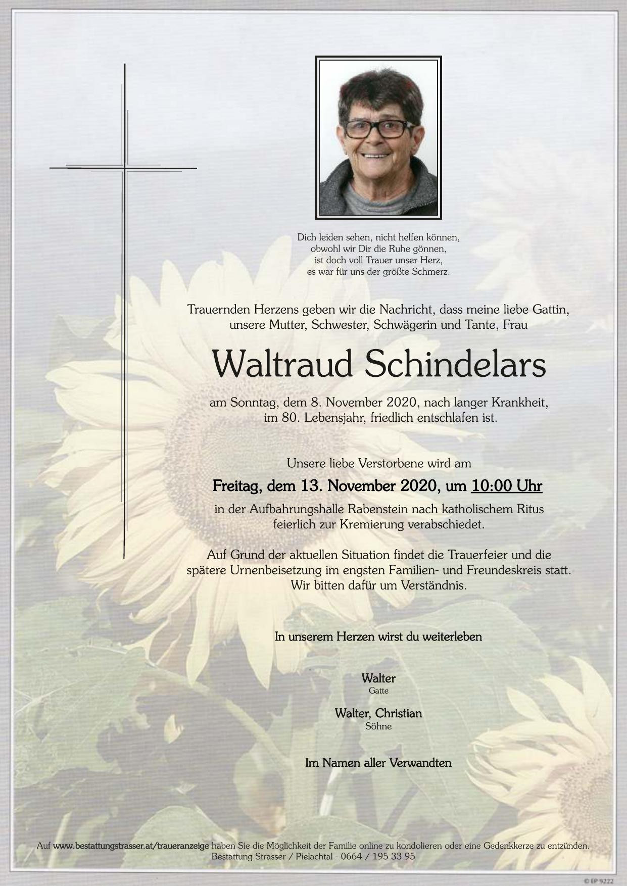 Traueranzeige von Waltraud Schindelars