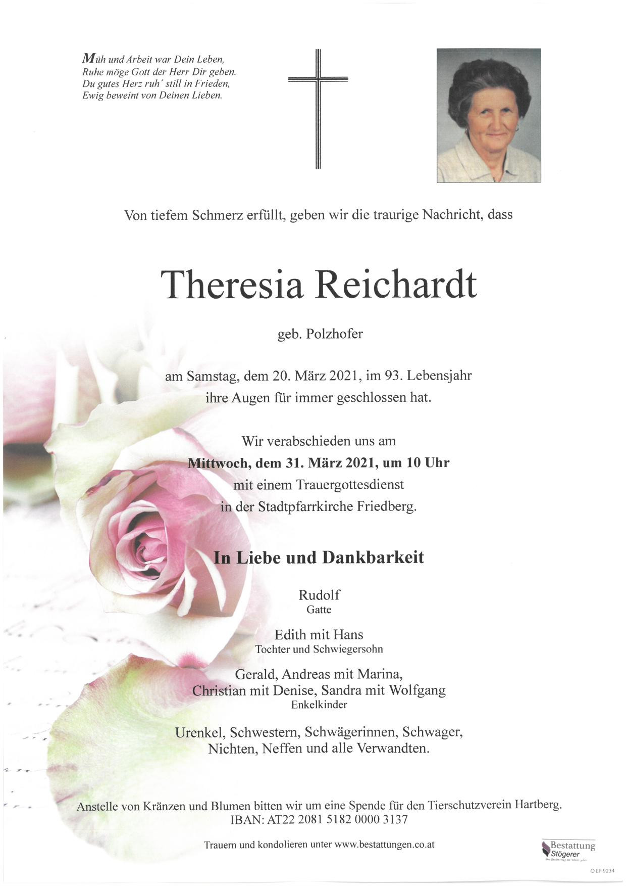 Traueranzeige von Theresia Reichardt