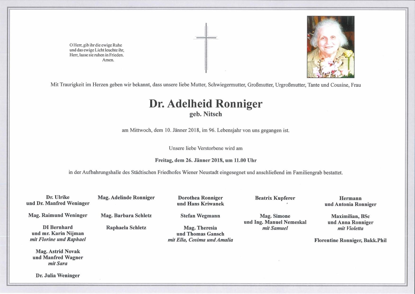 Traueranzeige von Dr. Adelheid Ronniger