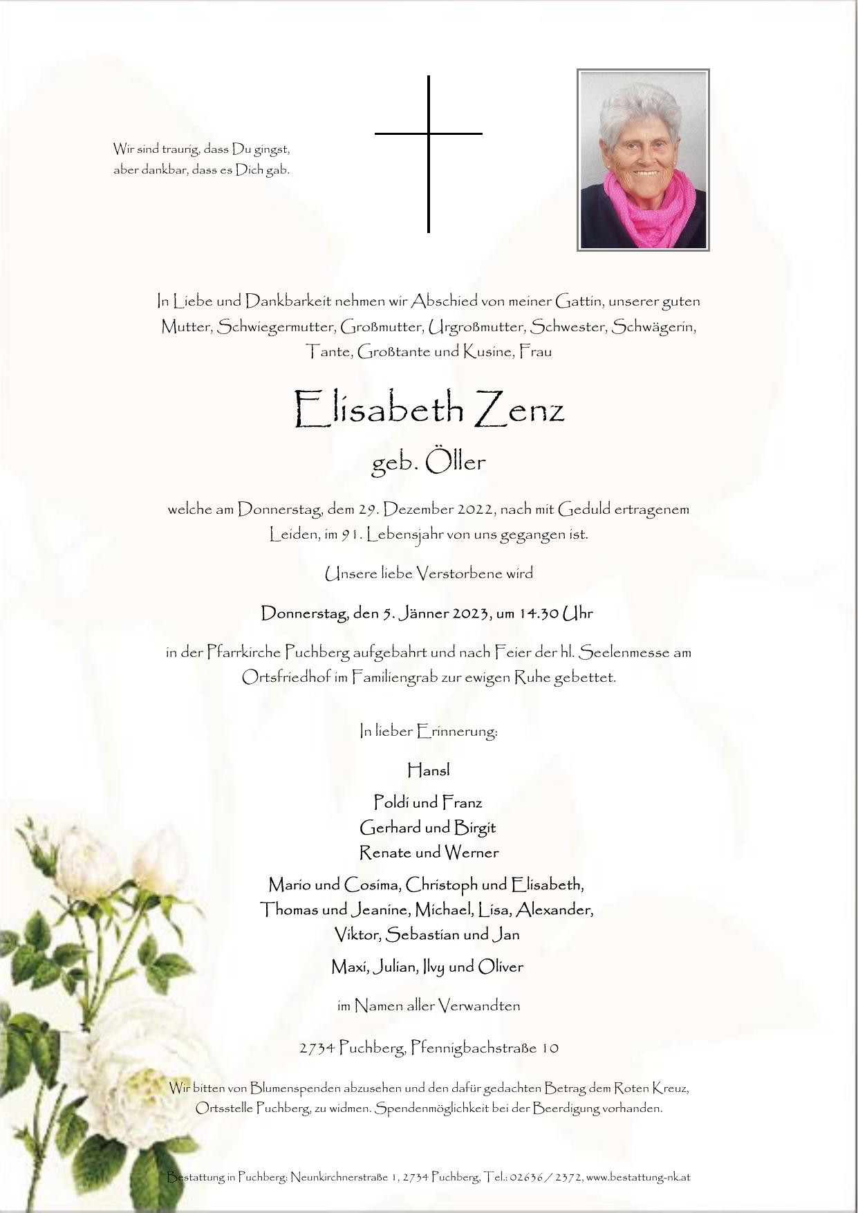 Traueranzeige von Elisabeth Zenz