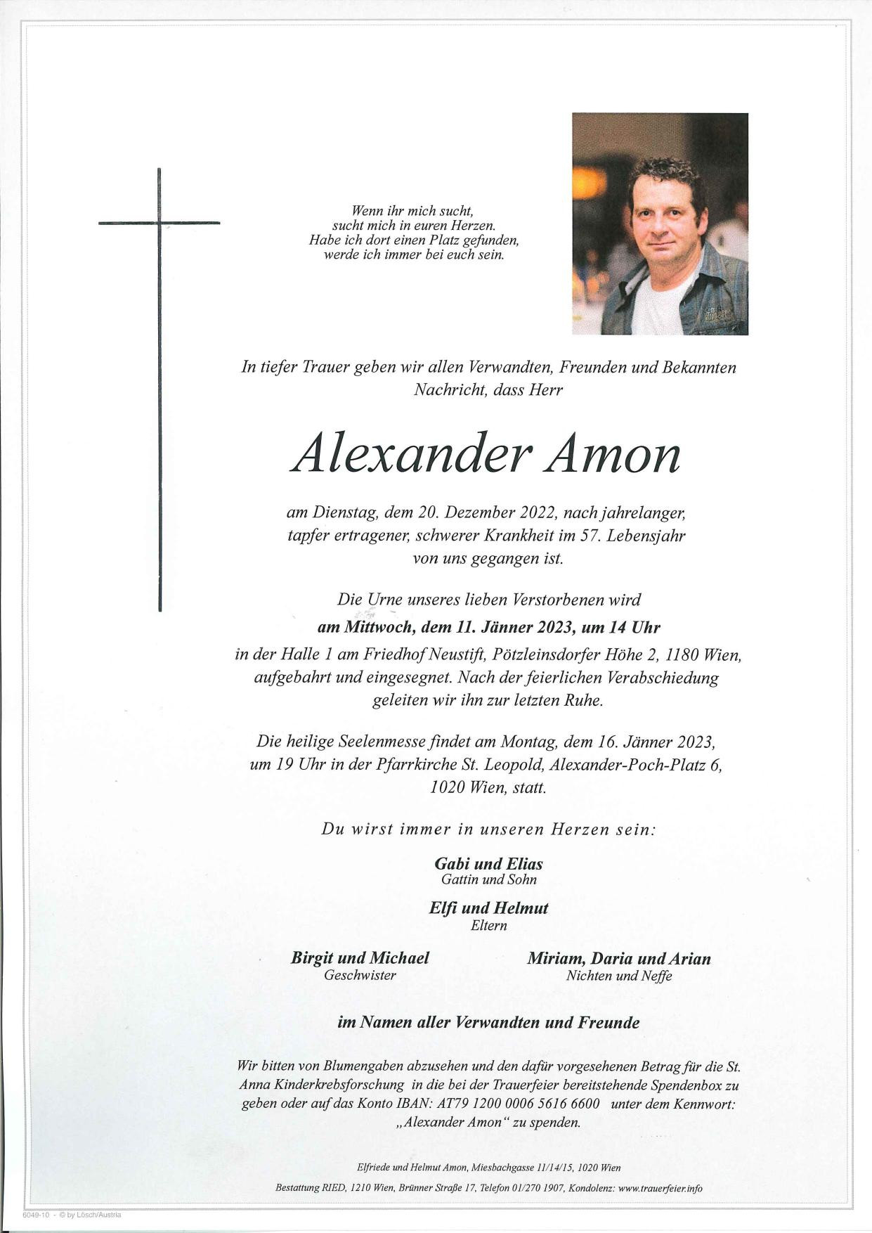 Traueranzeige von Alexander Amon