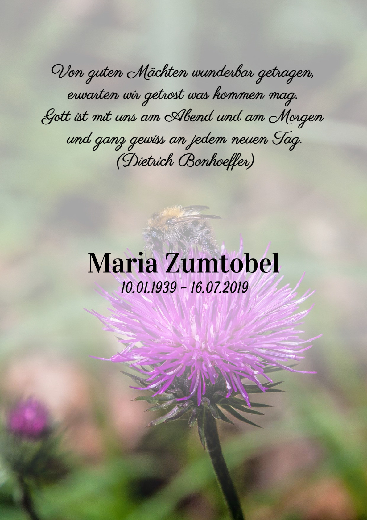 Traueranzeige von Maria Zumtobel
