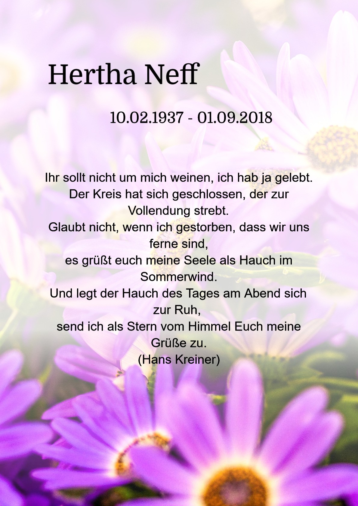 Traueranzeige von Hertha Neff