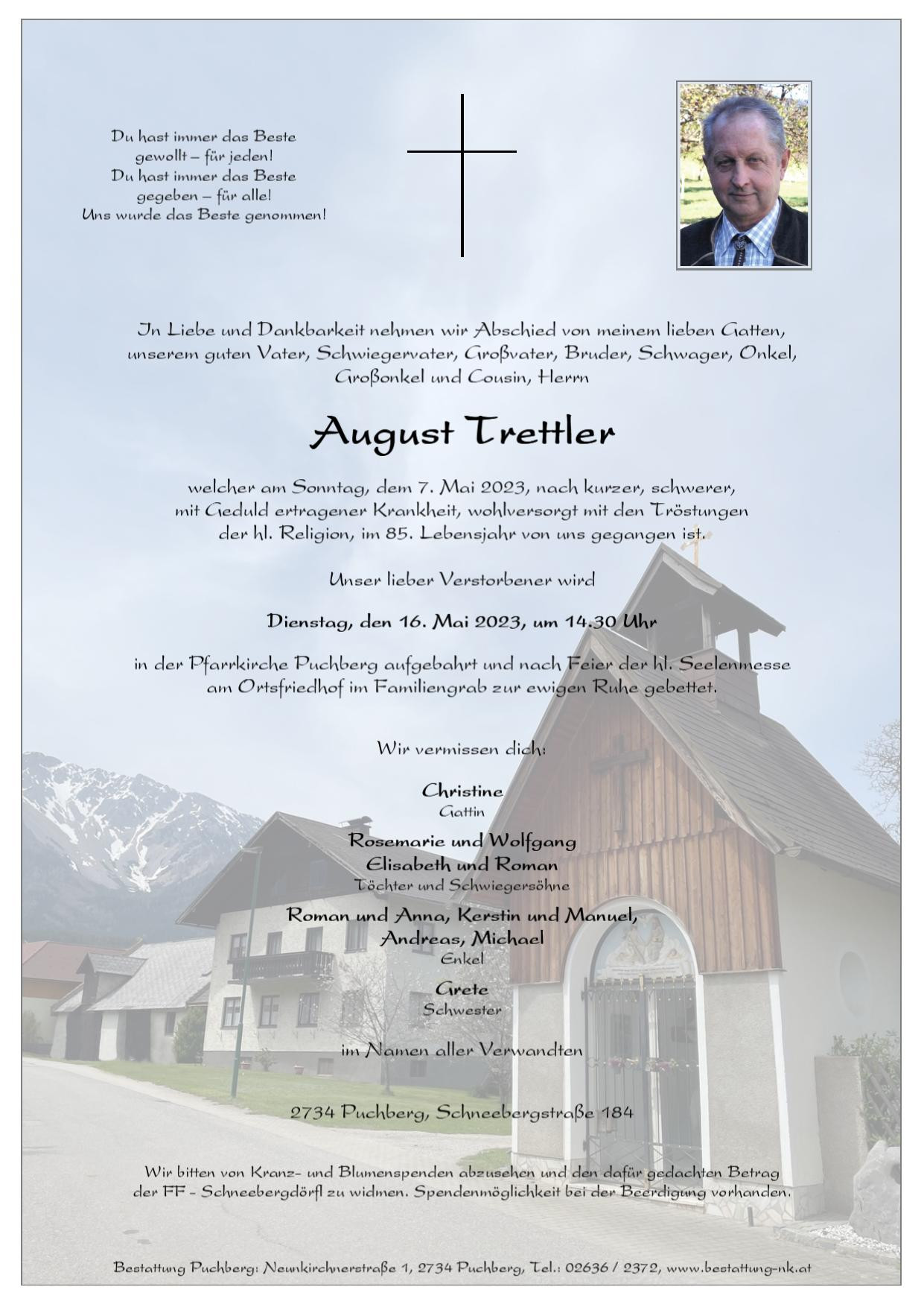 Traueranzeige von August Trettler