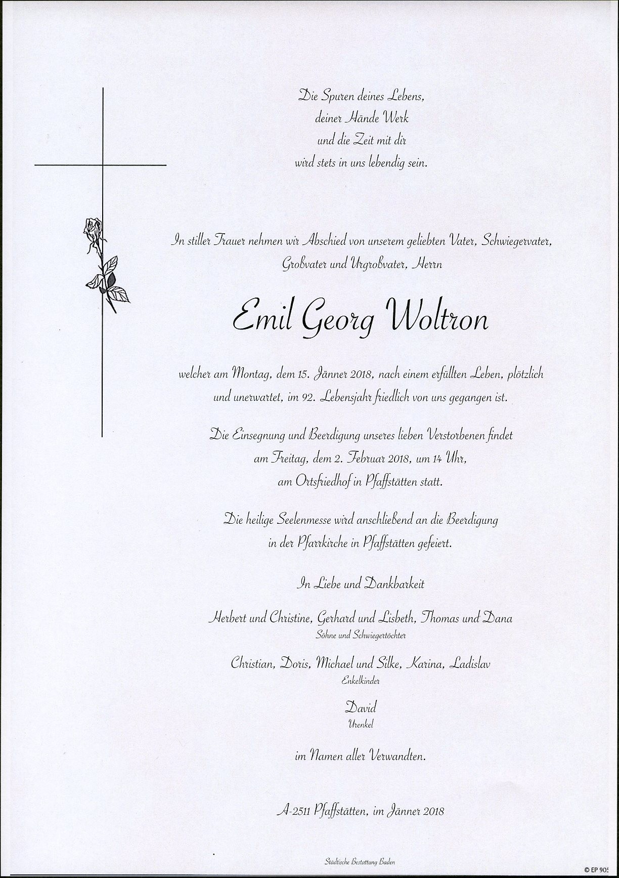 Traueranzeige von Emil Georg Woltron