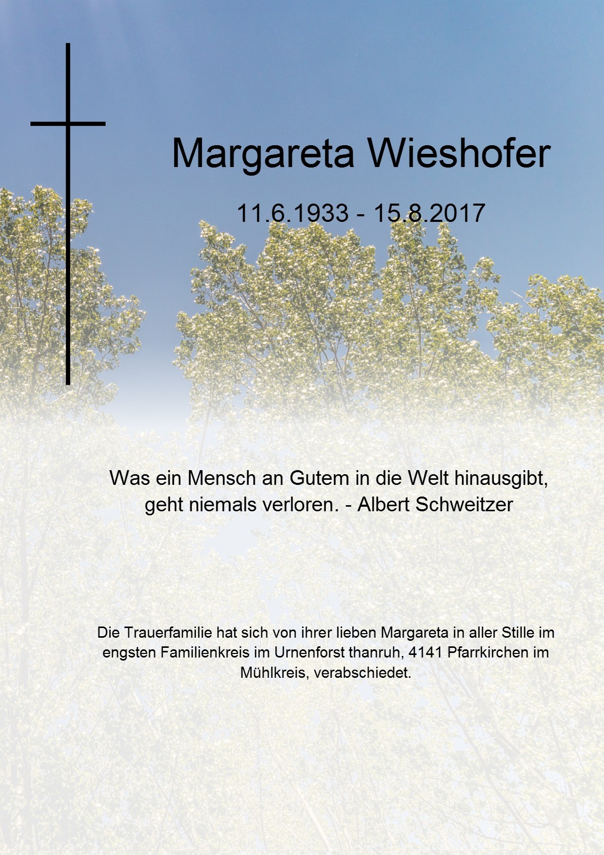 Traueranzeige von Margareta Wieshofer