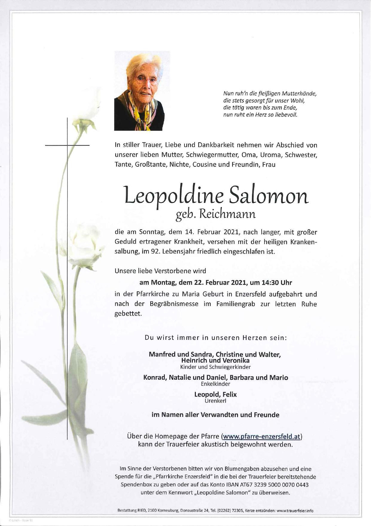 Traueranzeige von Leopoldine Salomon