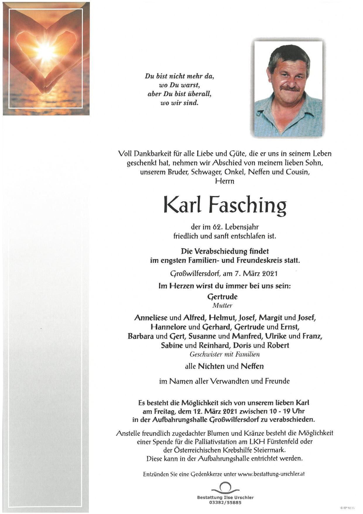 Traueranzeige von Karl Fasching