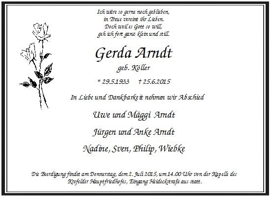 Traueranzeige von Gerda Arndt