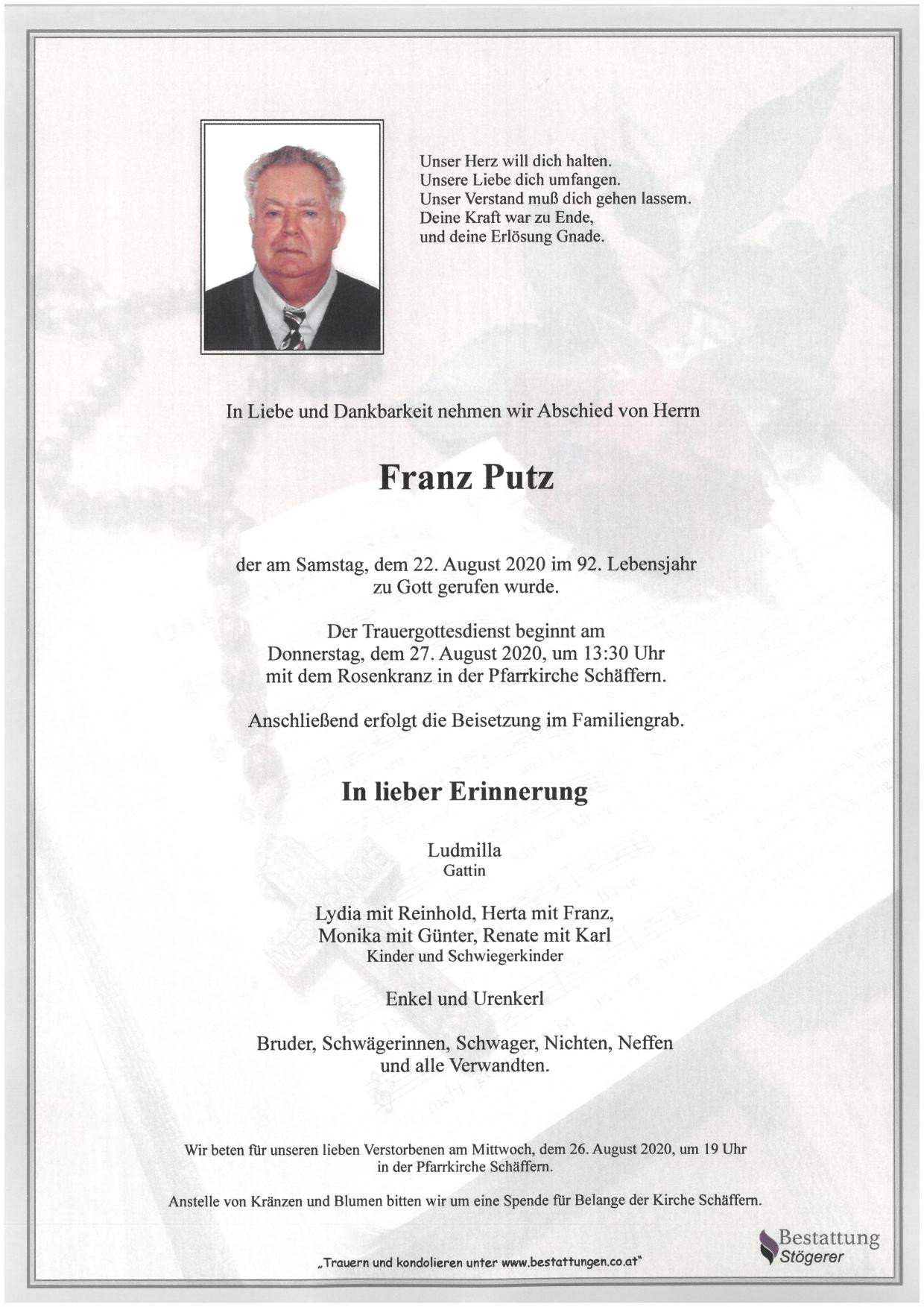 Traueranzeige von Franz Putz