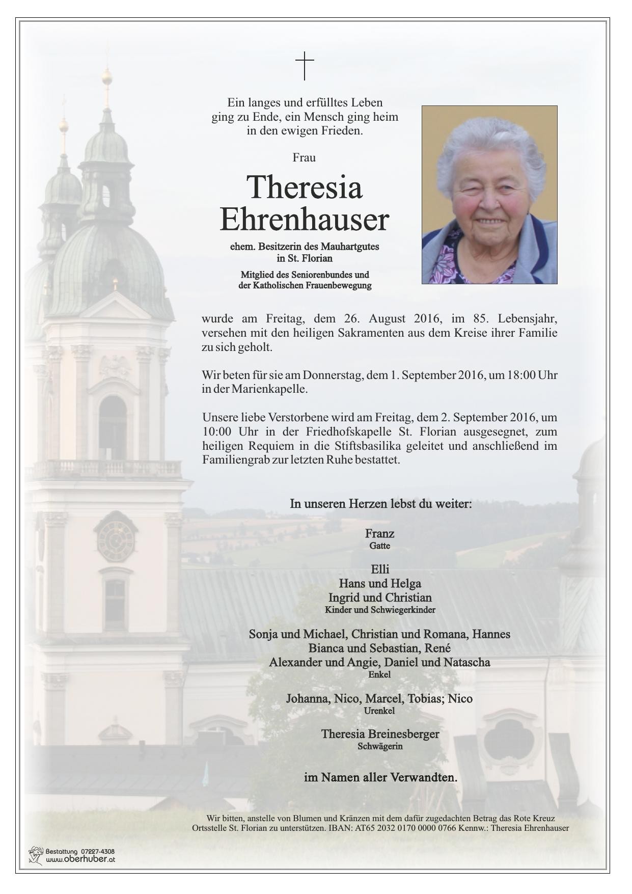 Traueranzeige von Theresia Ehrenhauser