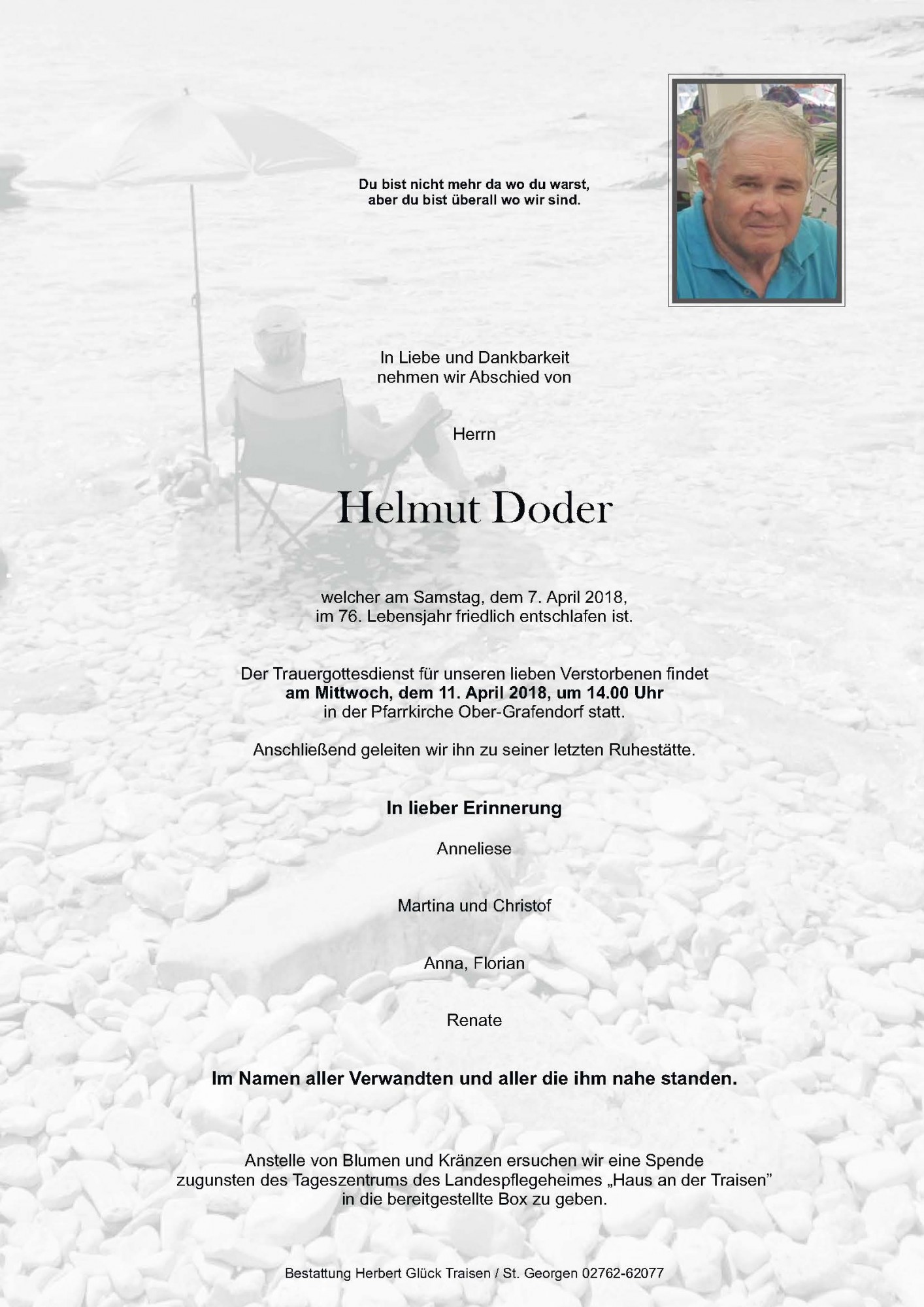 Traueranzeige von Helmut Doder