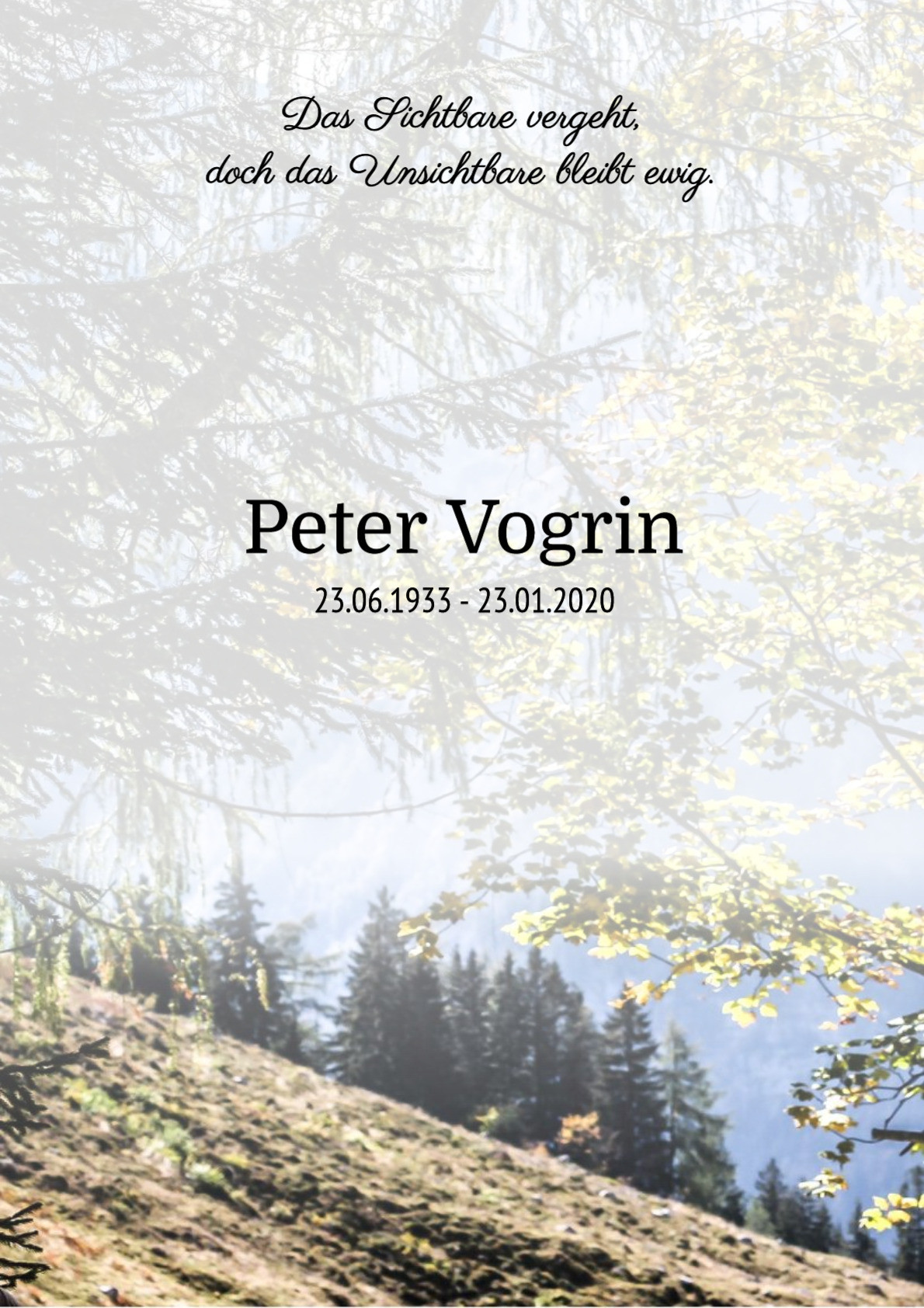 Traueranzeige von Peter Vogrin