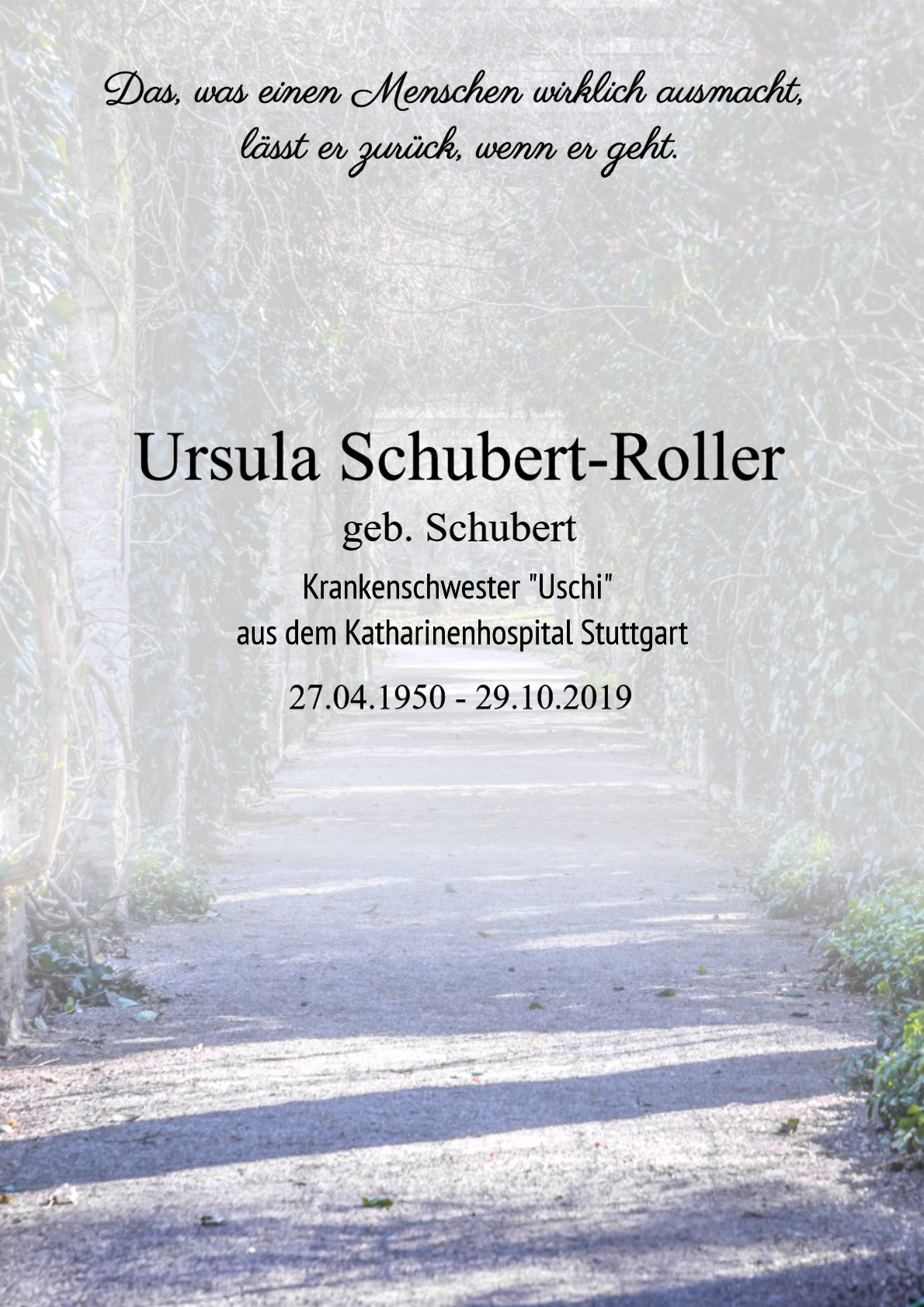 Traueranzeige von Ursula Schubert-Roller