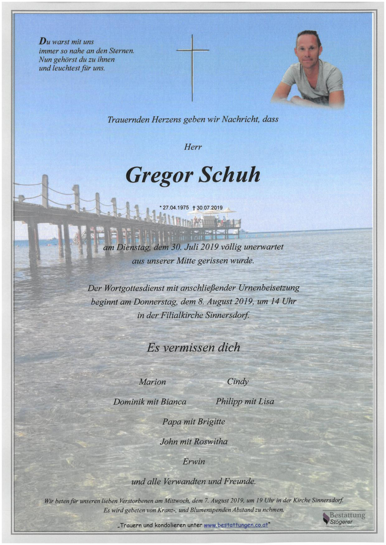 Traueranzeige von Gregor Schuh