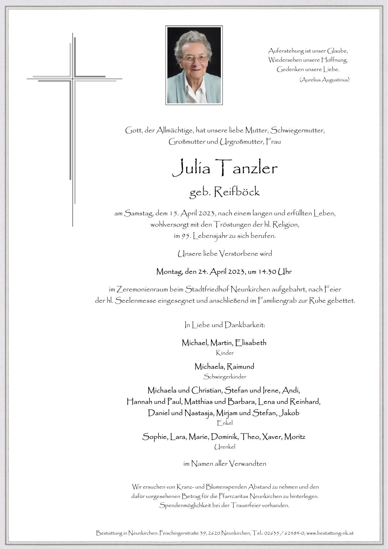 Traueranzeige von Julia Tanzler