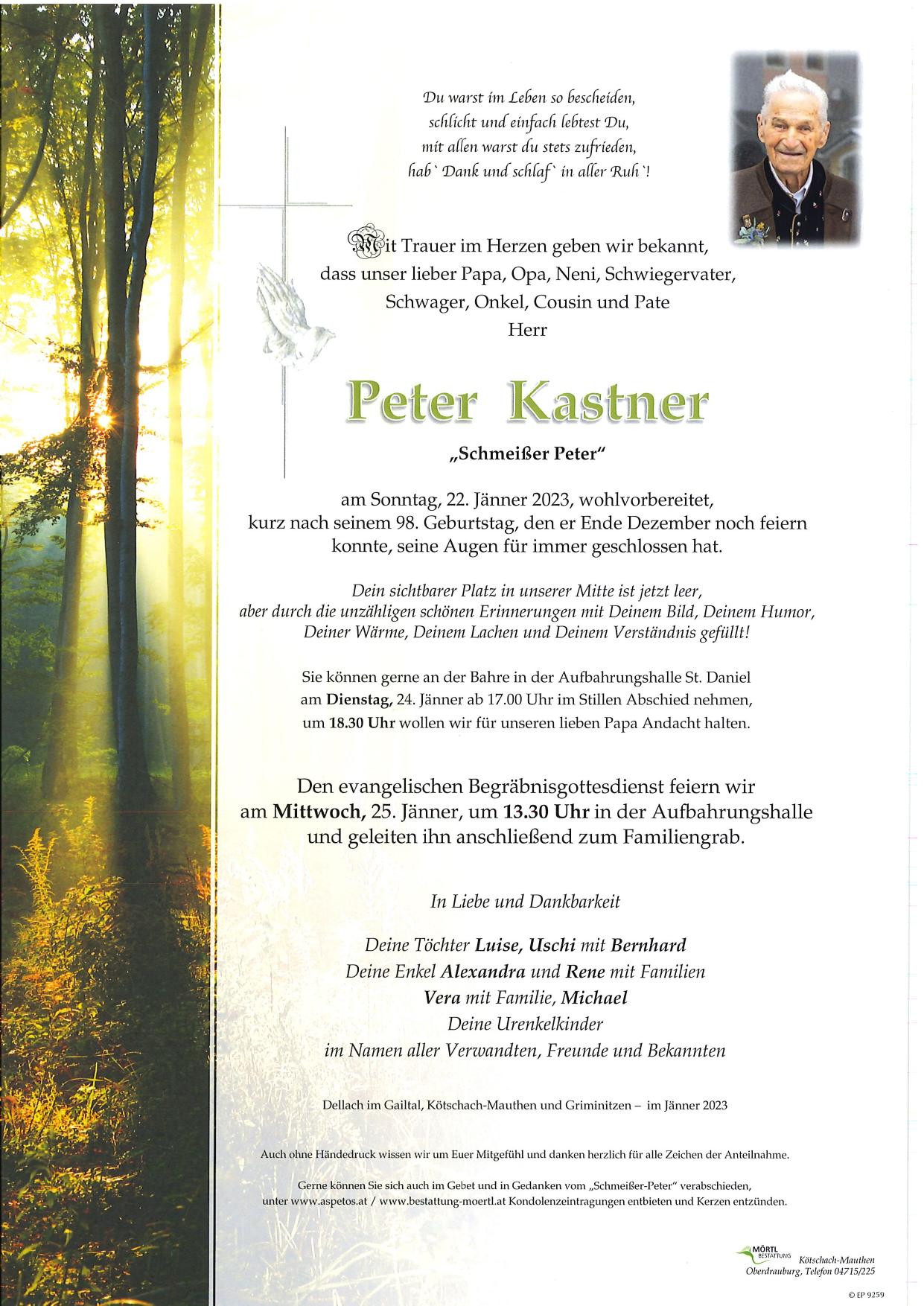 Traueranzeige von Peter Kastner