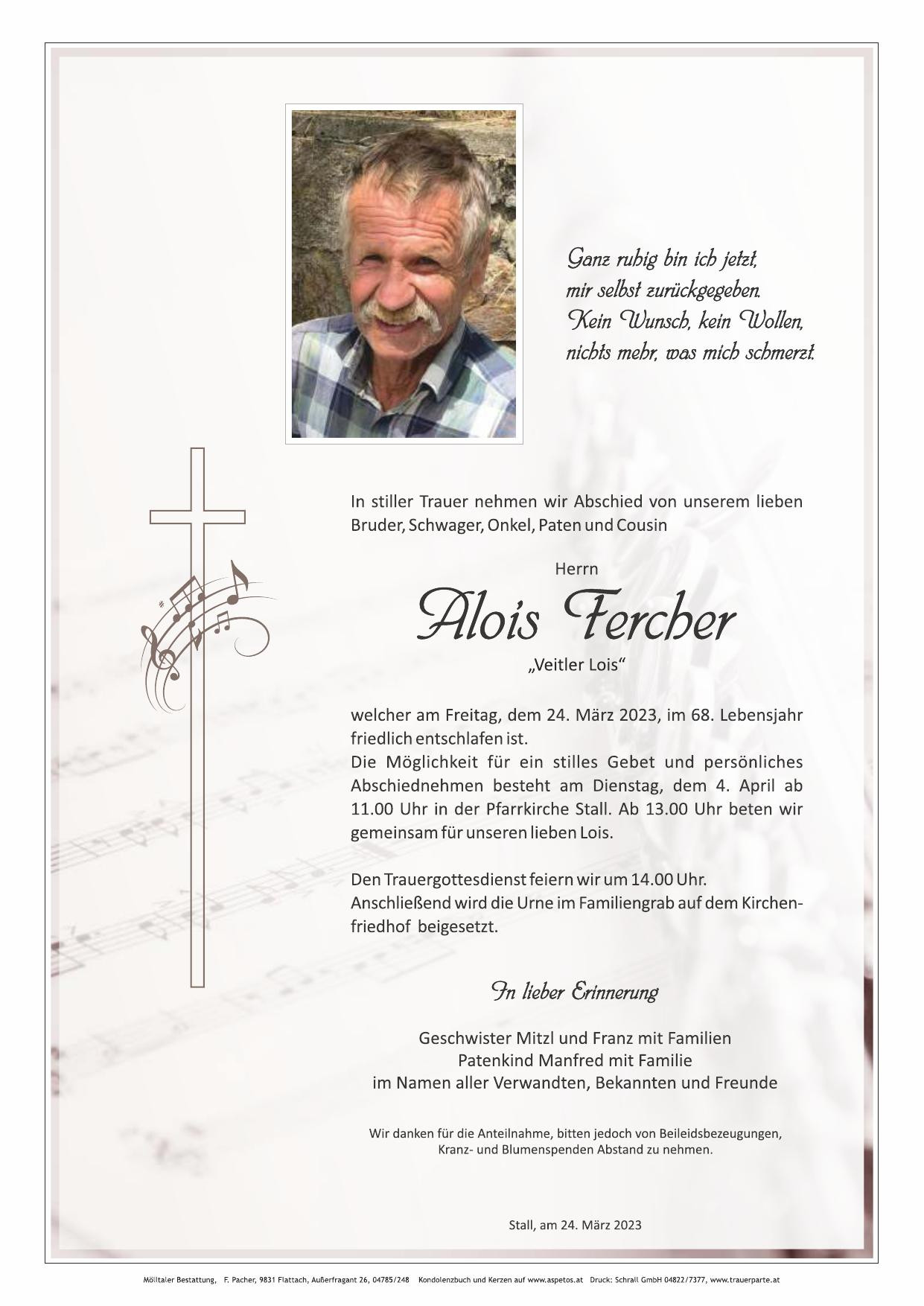 Traueranzeige von Alois Fercher