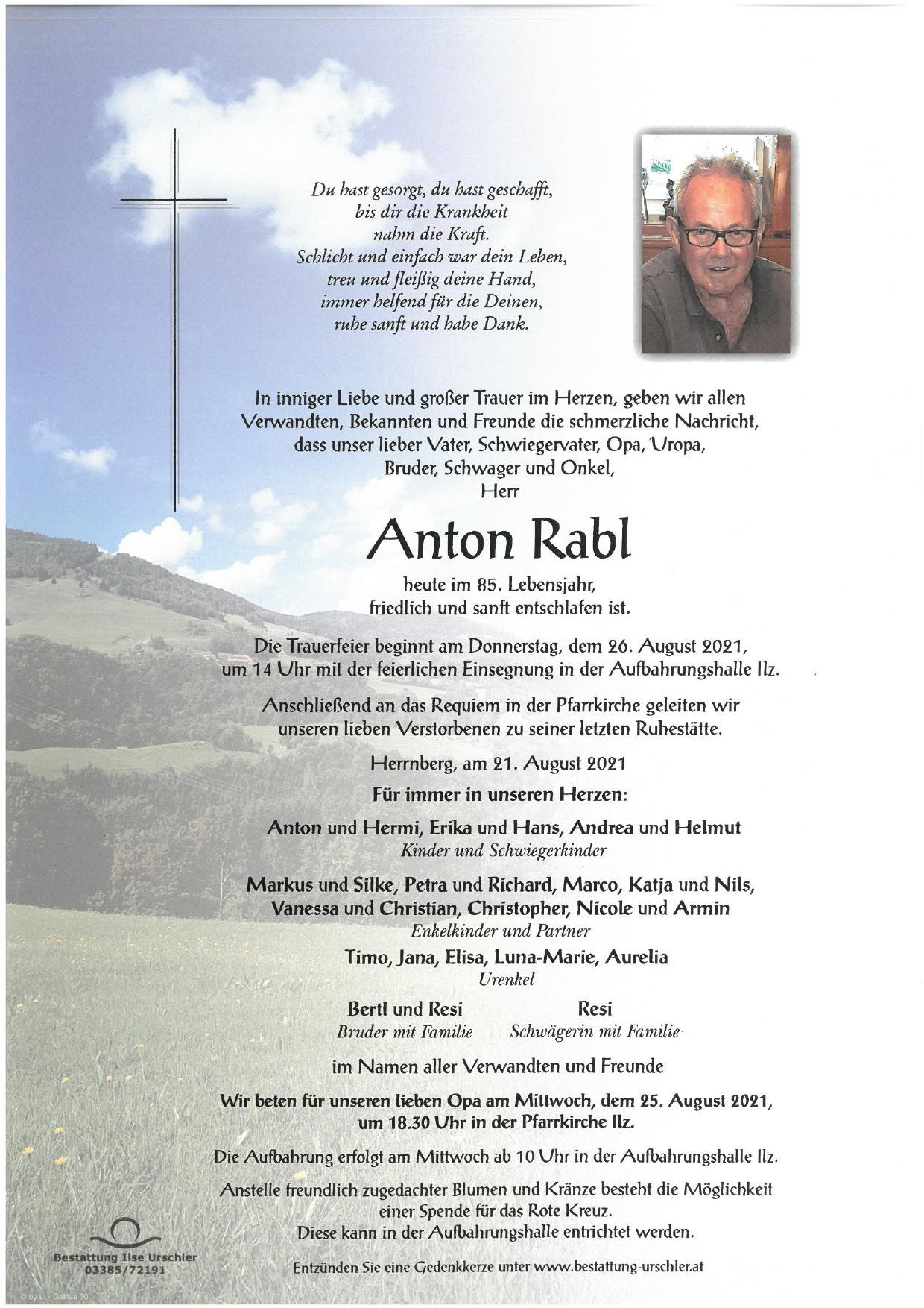 Traueranzeige von Anton Rabl