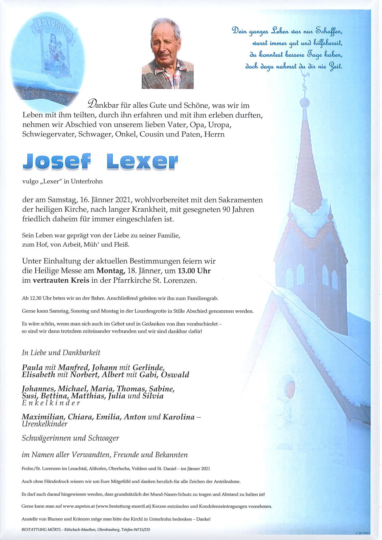 Traueranzeige von Josef Lexer