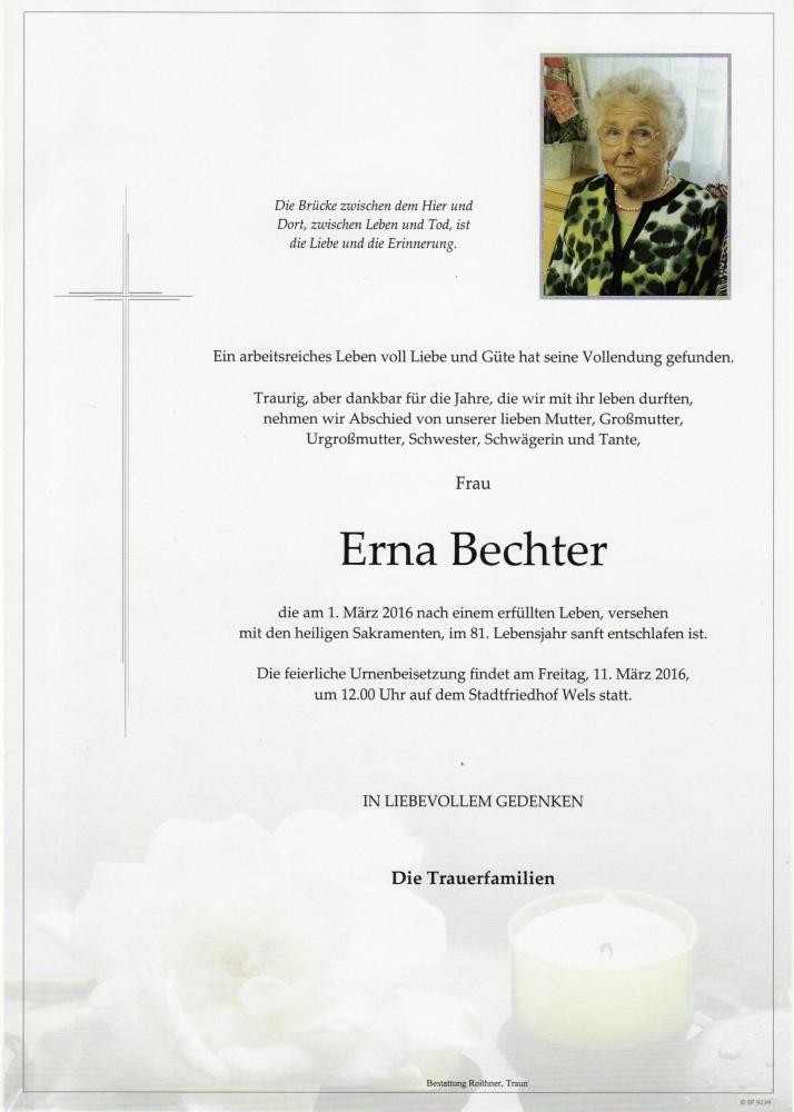 Traueranzeige von Erna Bechter