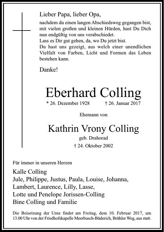 Traueranzeige von Eberhard Colling