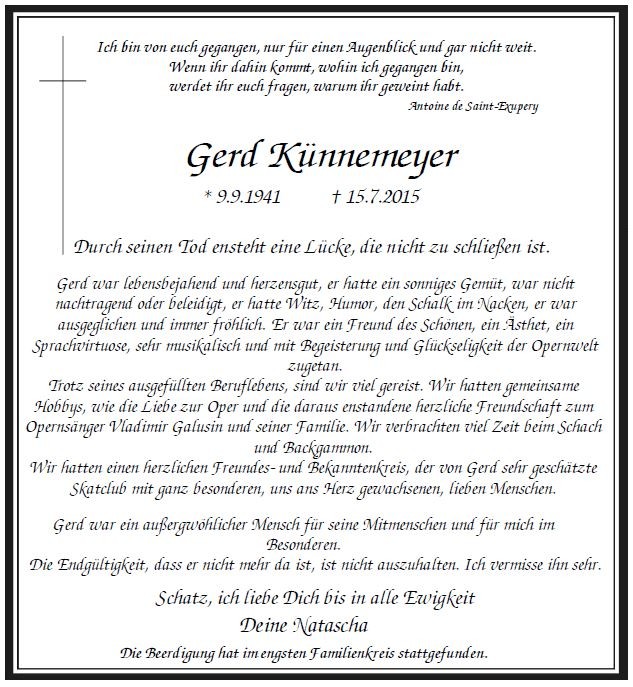 Traueranzeige von Gerd Künnemeyer