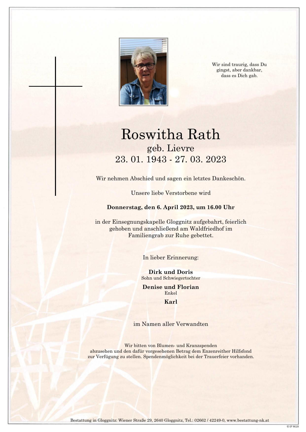 Traueranzeige von Roswitha Rath