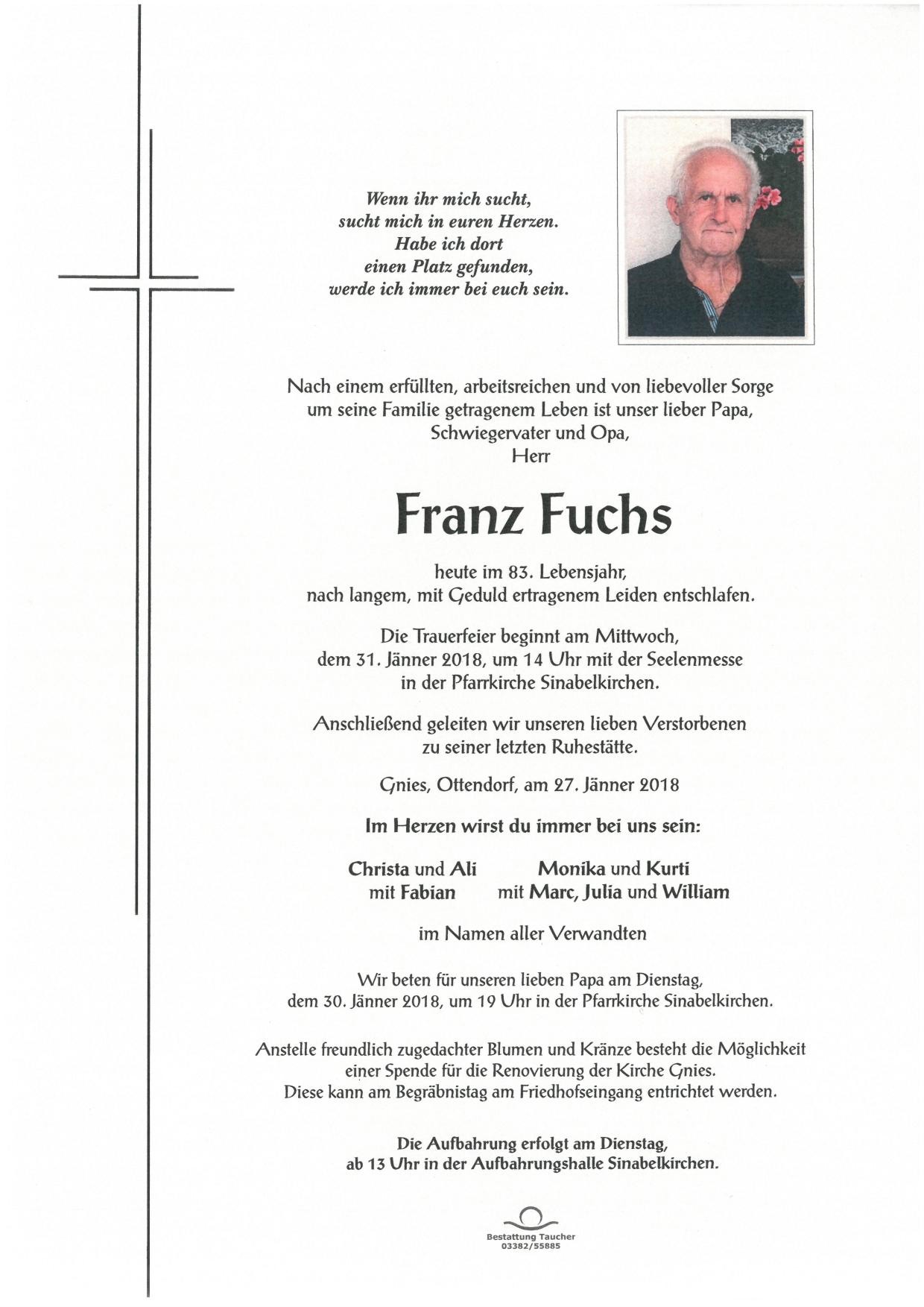 Traueranzeige von Franz Fuchs