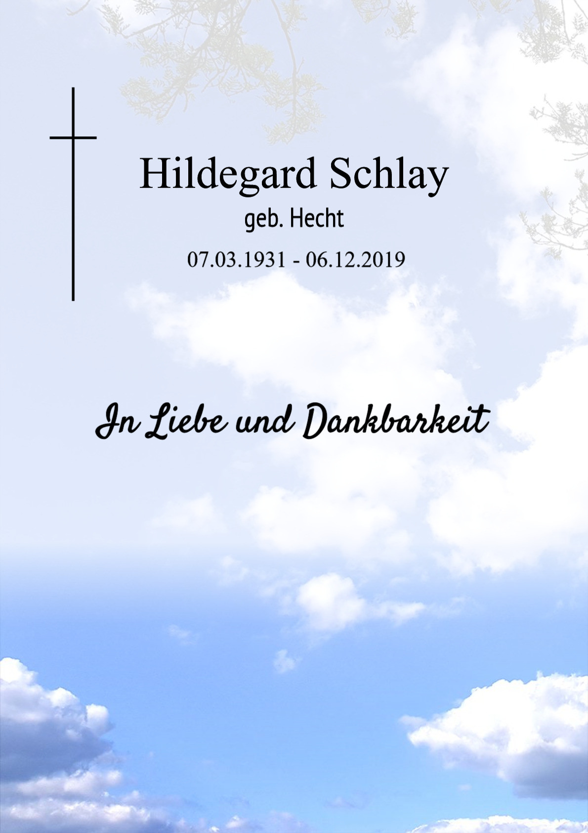 Traueranzeige von Hildegard Schlay