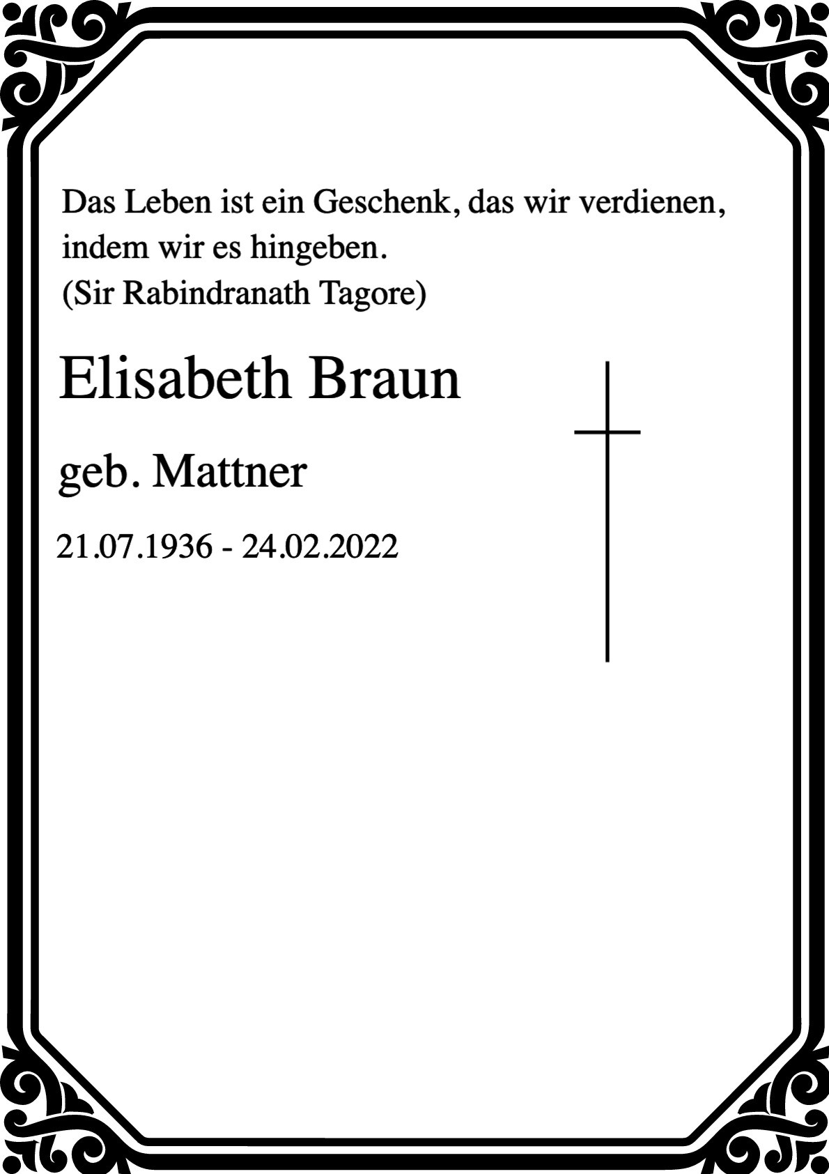 Traueranzeige von Elisabeth Braun