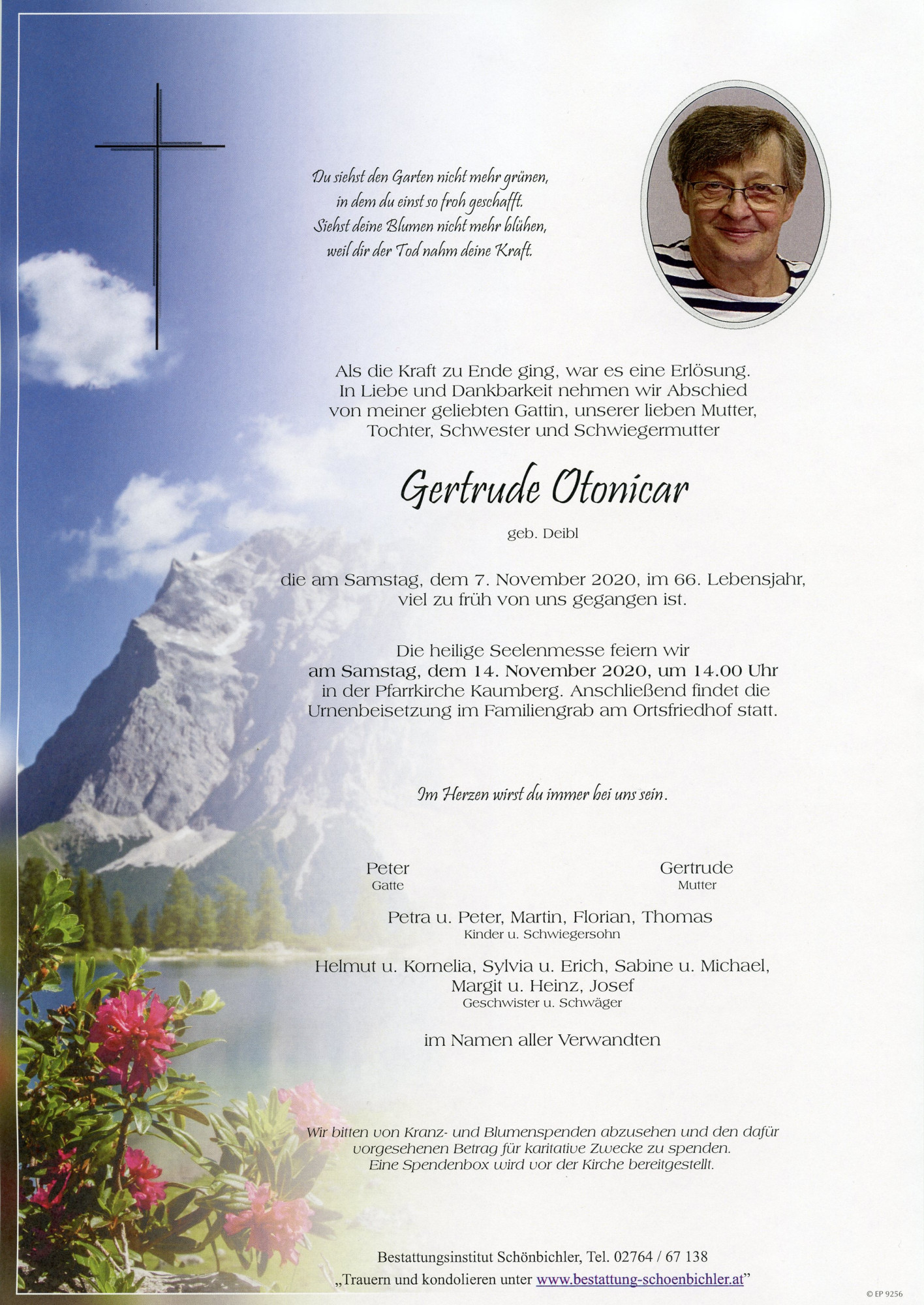 Traueranzeige von Gertrude Otonicar
