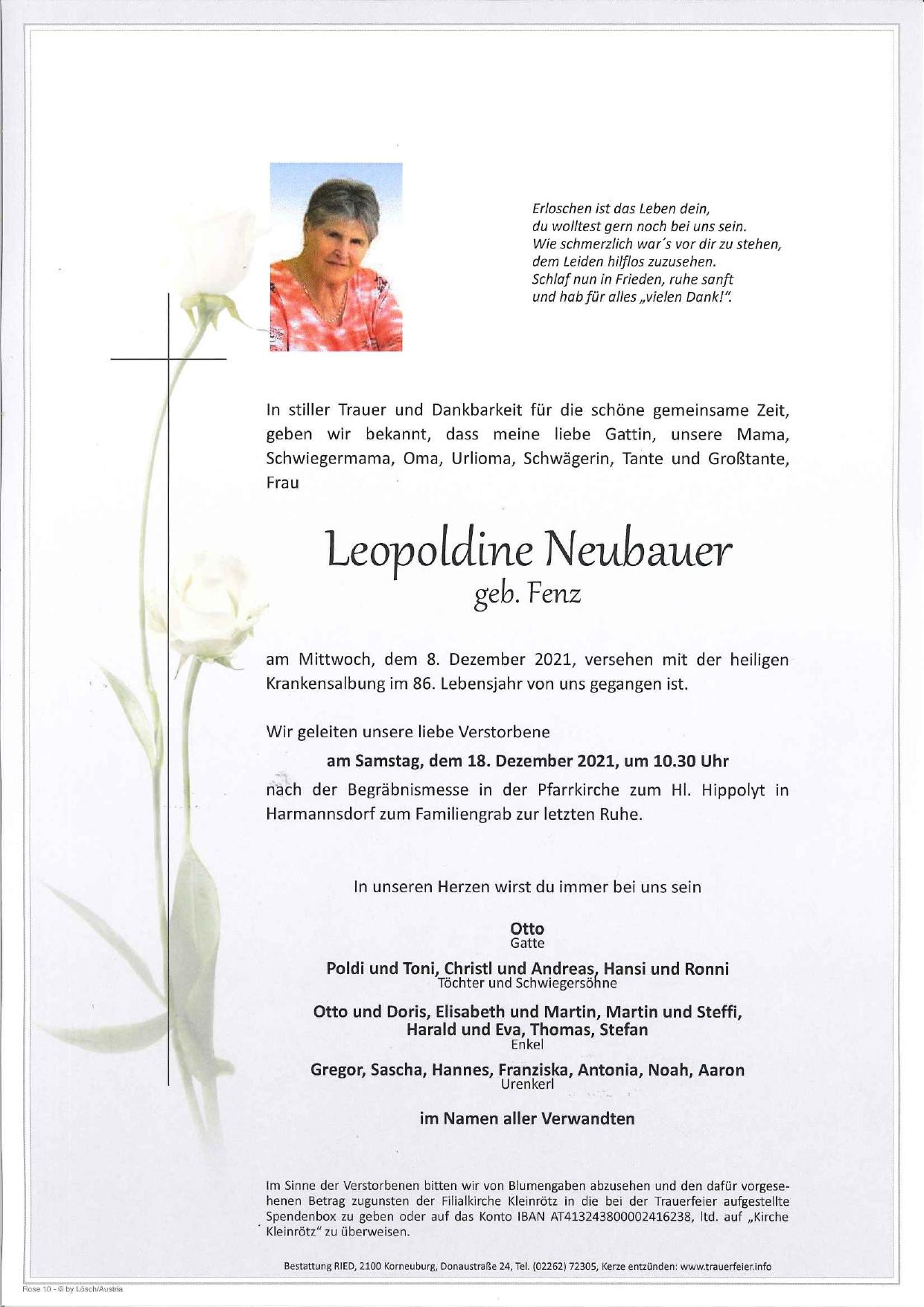 Traueranzeige von Leopoldine Neubauer