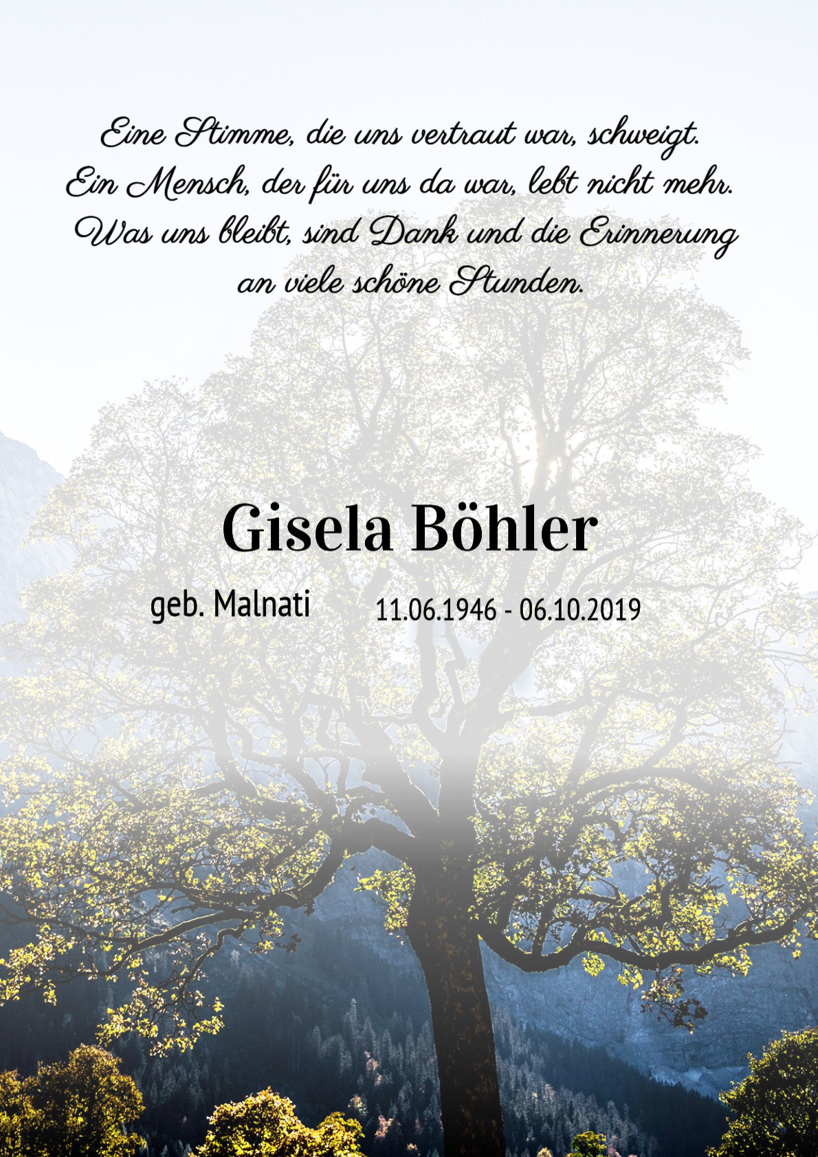 Traueranzeige von Gisela Böhler