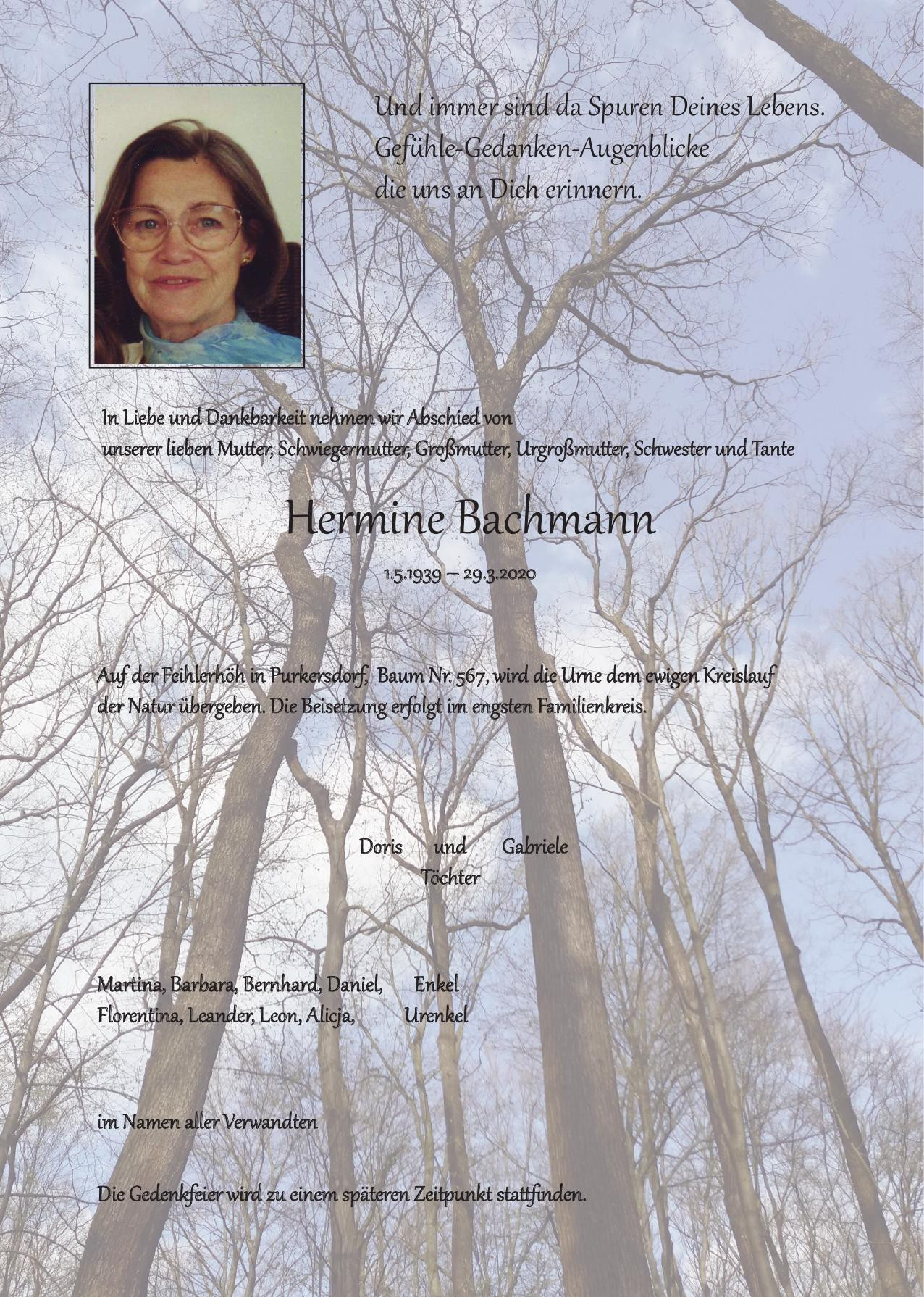 Traueranzeige von Hermine Bachmann