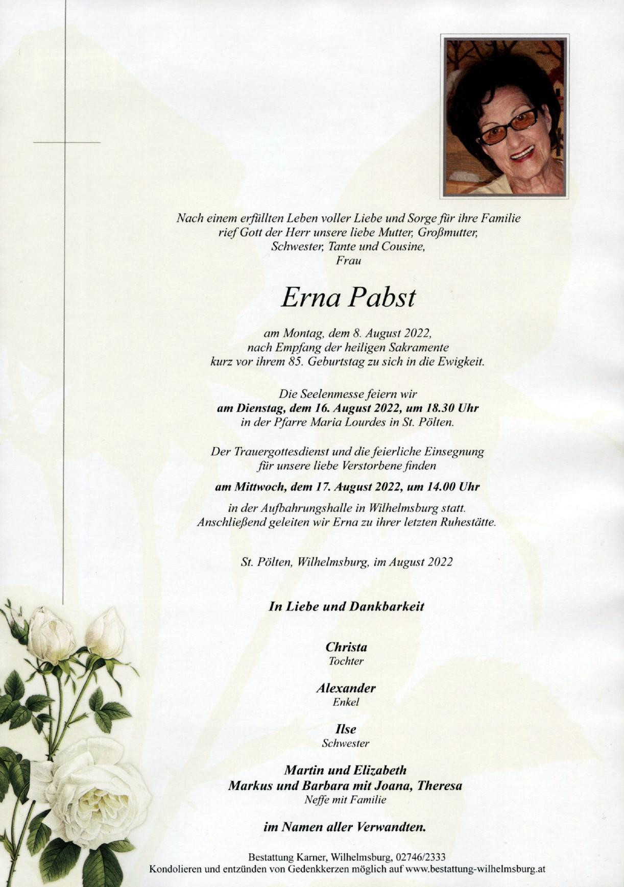 Traueranzeige von Erna Pabst