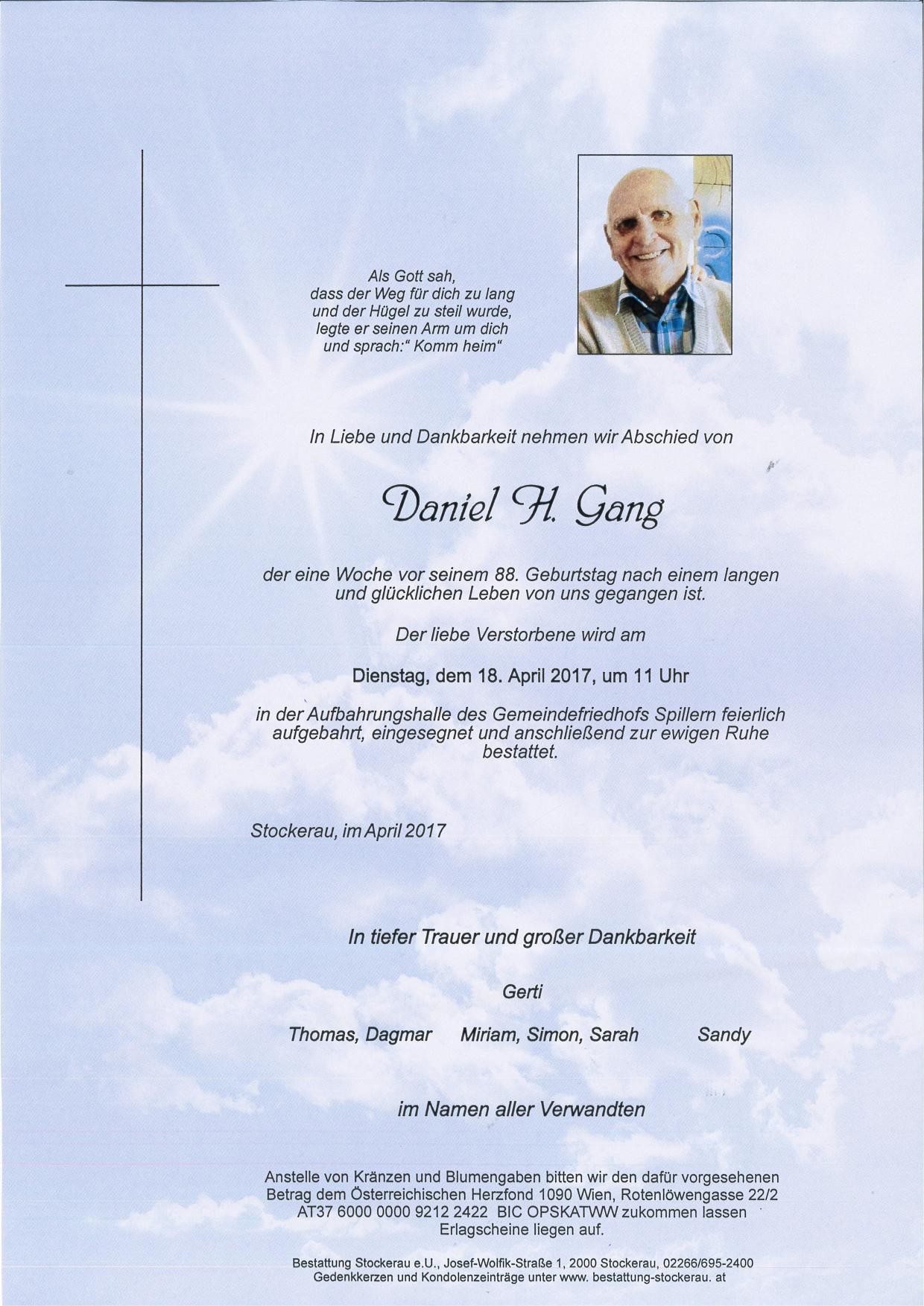 Traueranzeige von Daniel H. Gang