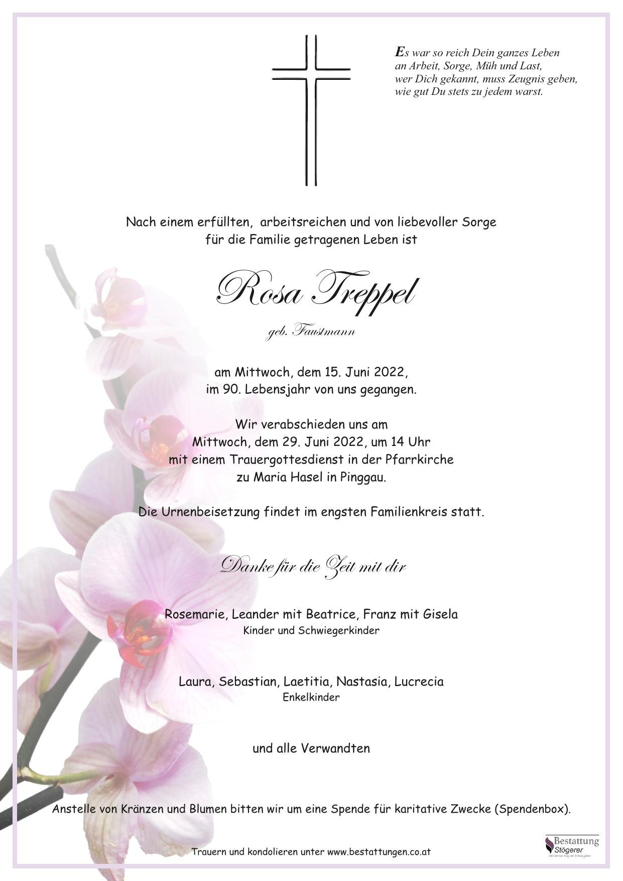 Traueranzeige von Rosa Treppel