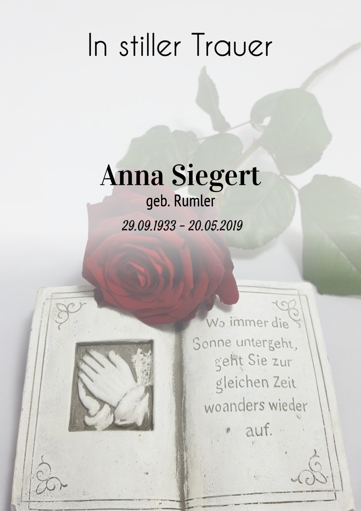 Traueranzeige von Anna Siegert