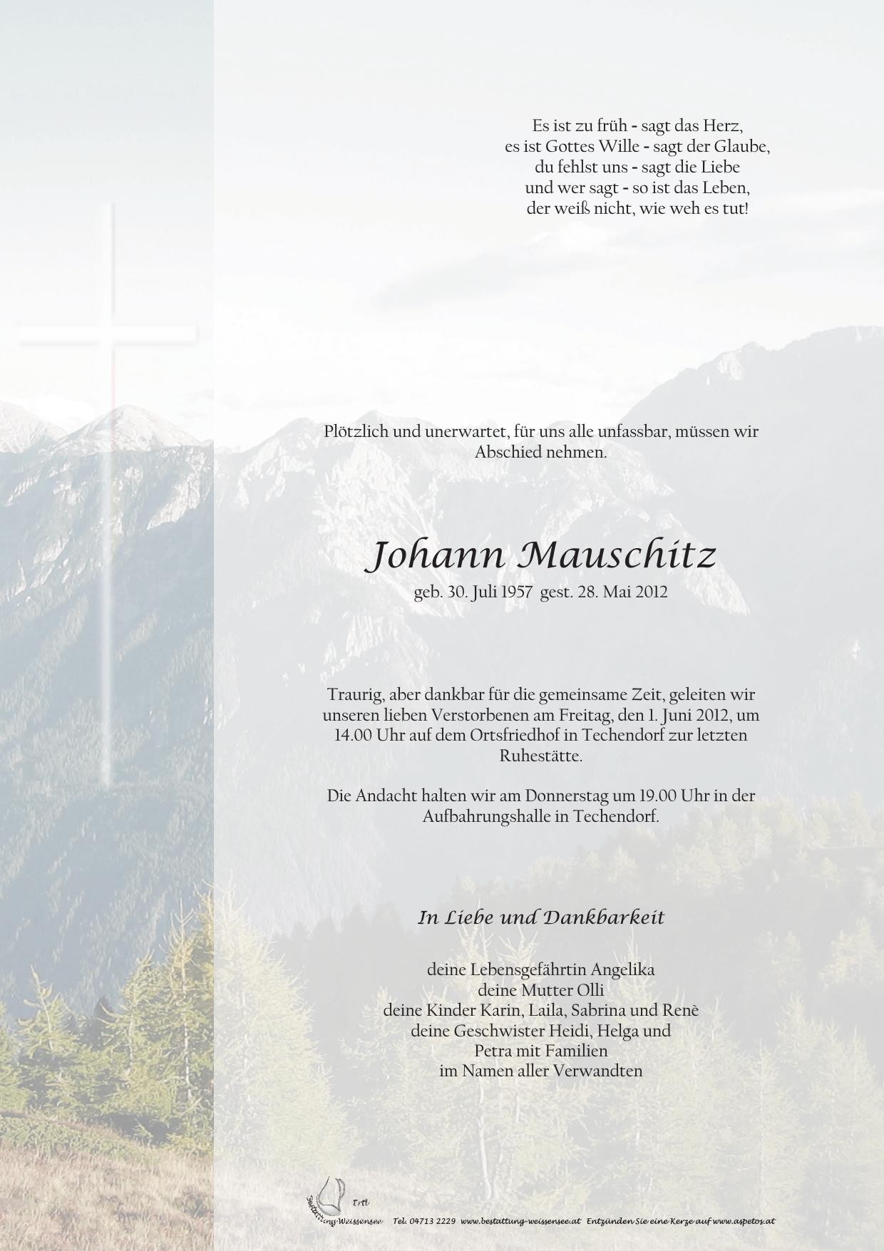 Traueranzeige von Johann Mauschitz