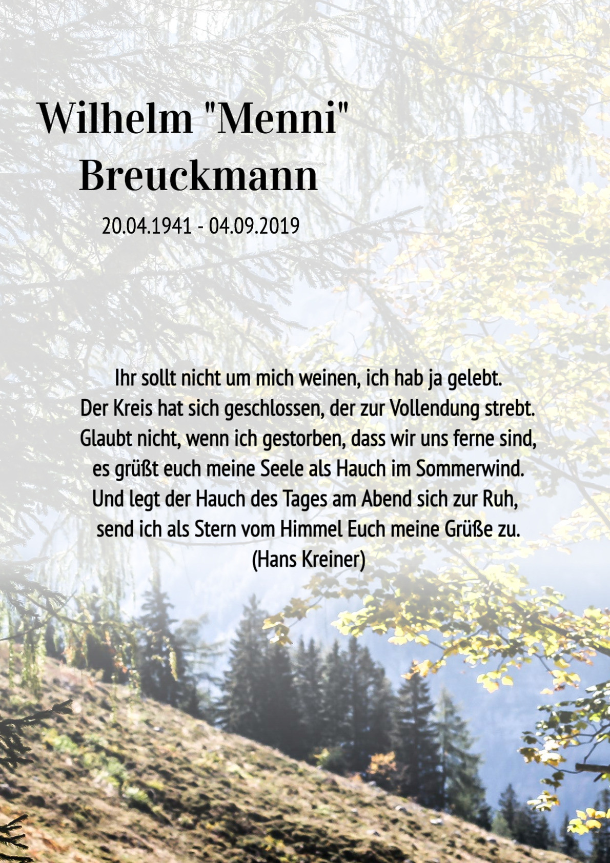 Traueranzeige von Wilhelm "Menni" Breuckmann