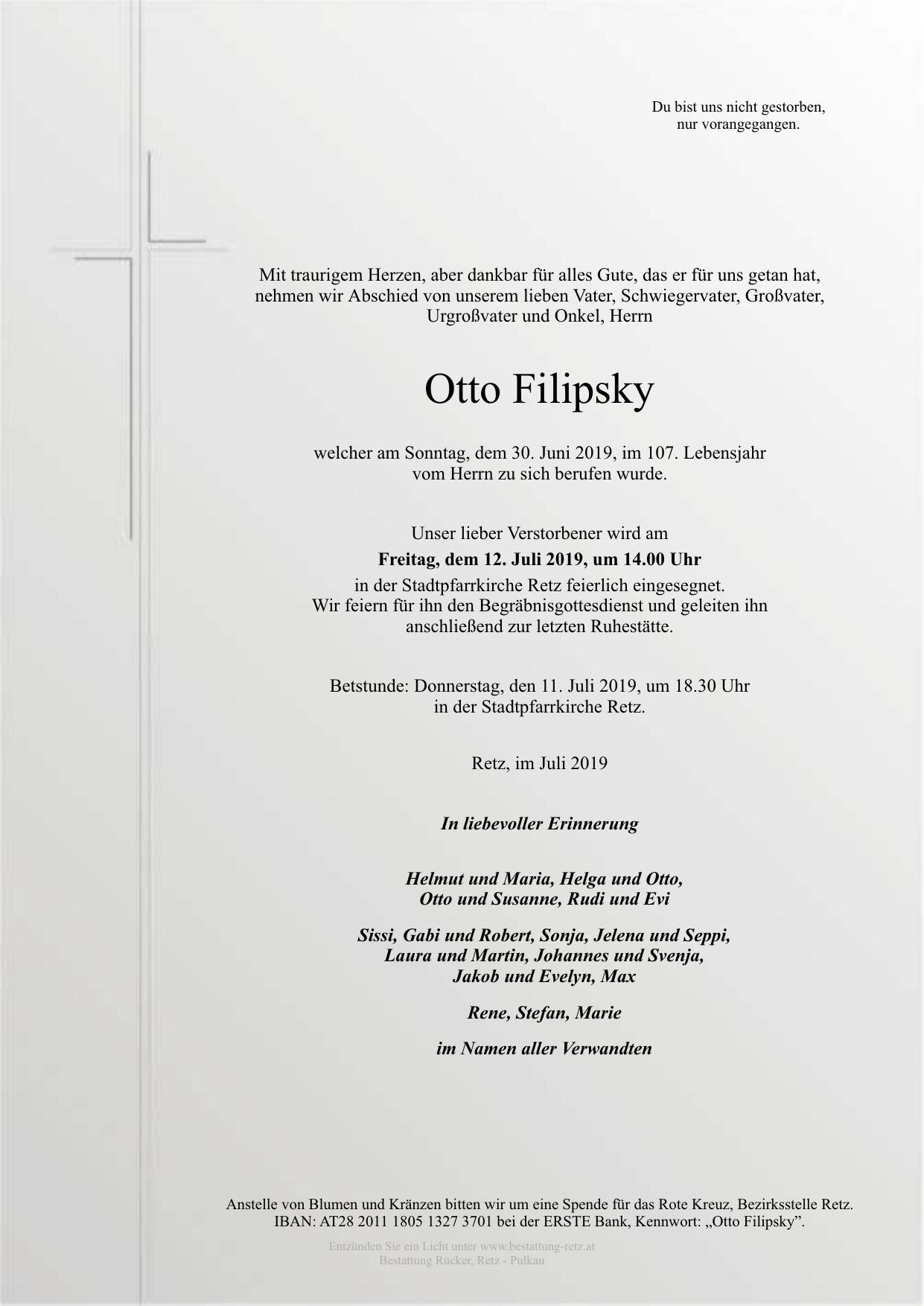 Traueranzeige von Otto Filipsky
