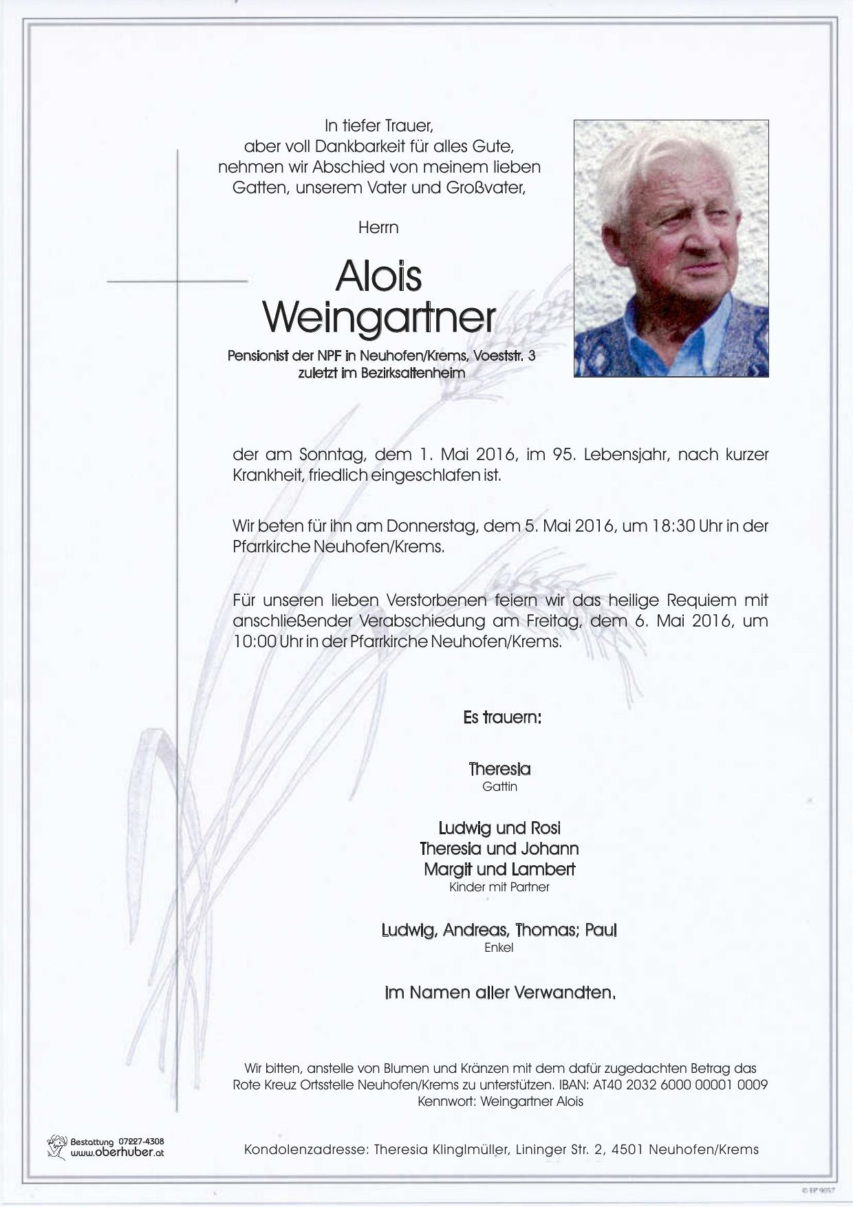 Traueranzeige von Alois Weingartner
